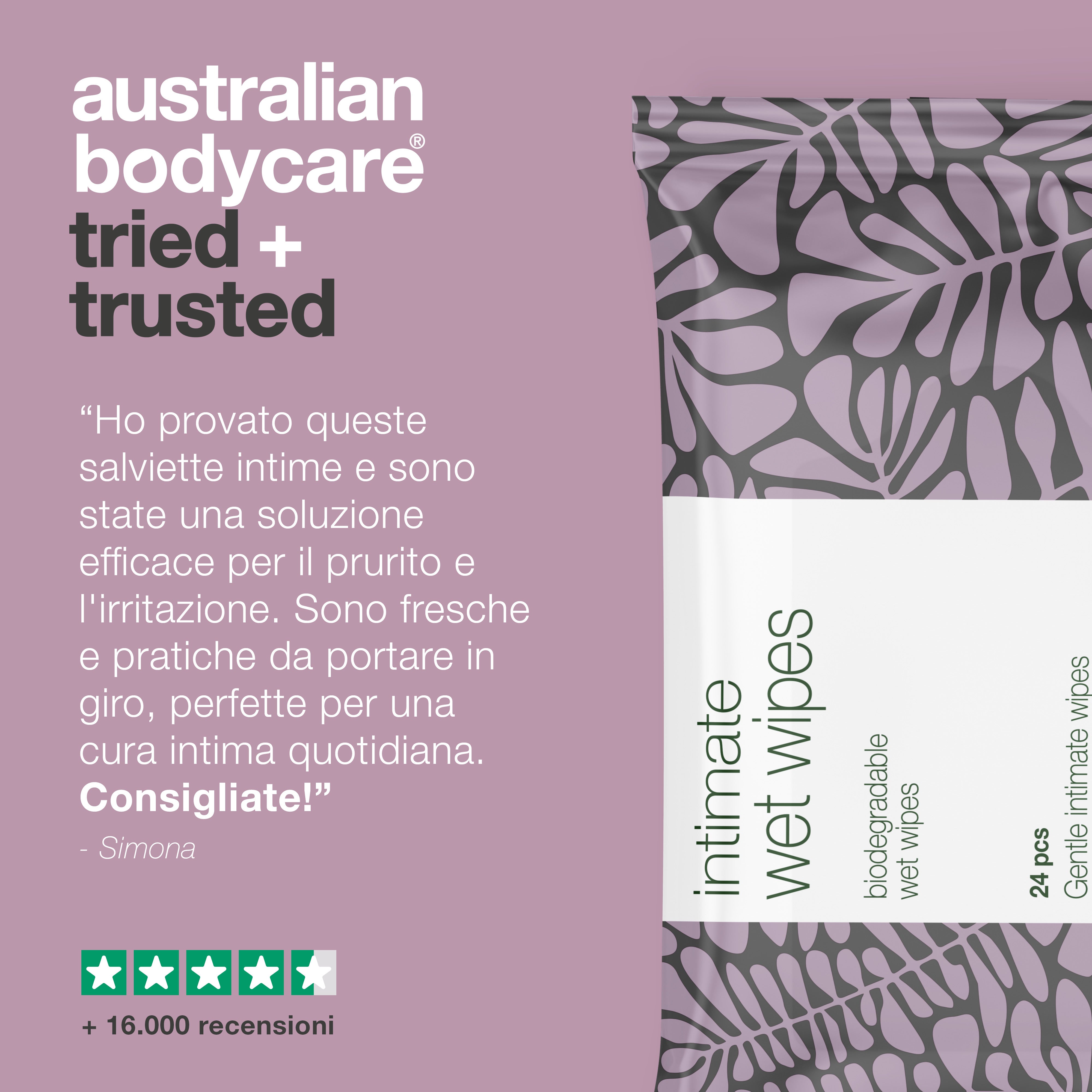 Salviette intime umide con olio di melaleuca 24 pz — Per l'igiene intima quotidiana contro odori indesiderati, prurito e secchezza