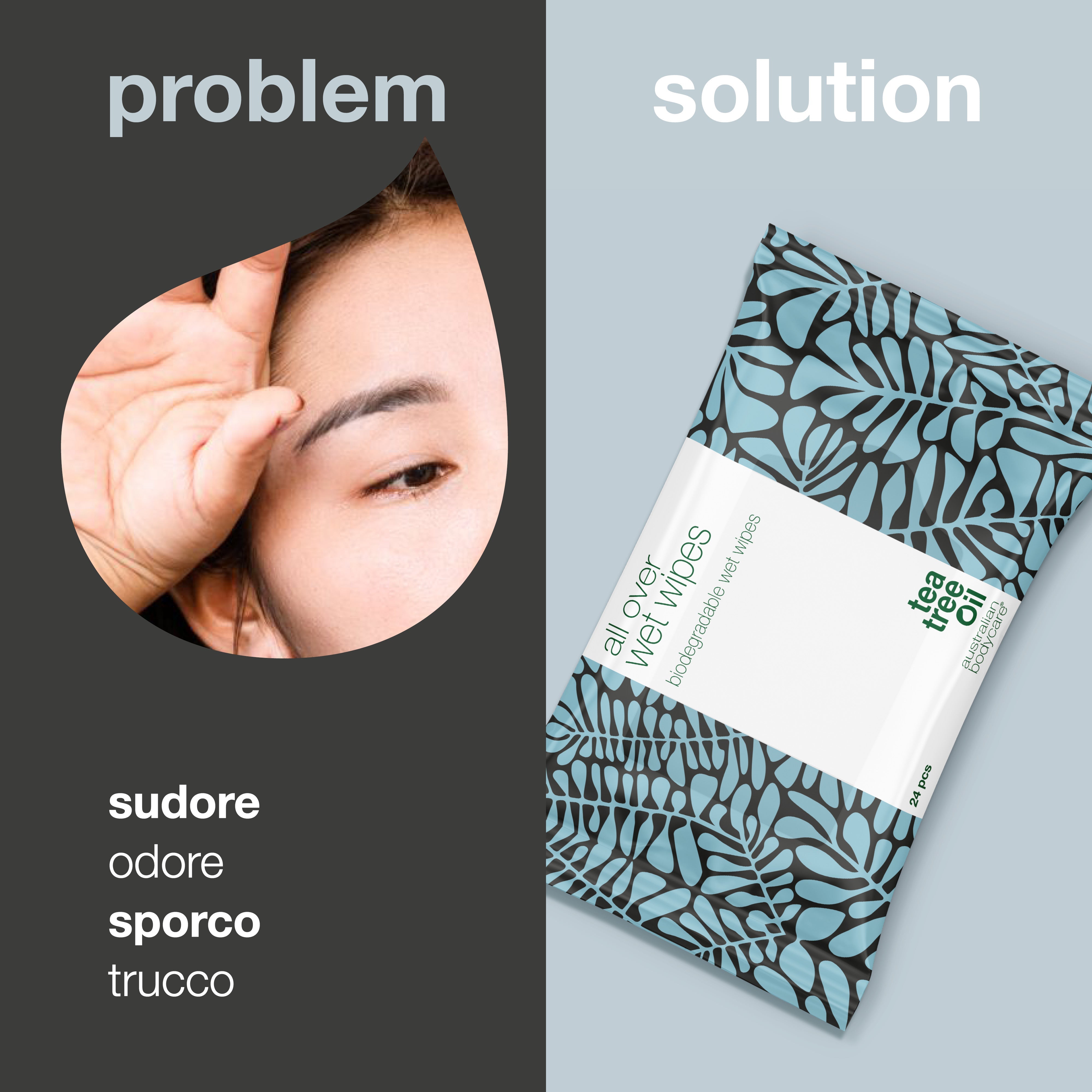 Salviette umidificate per adulti con olio di melaleuca 24 pz — Pulisce efficacemente la pelle del corpo