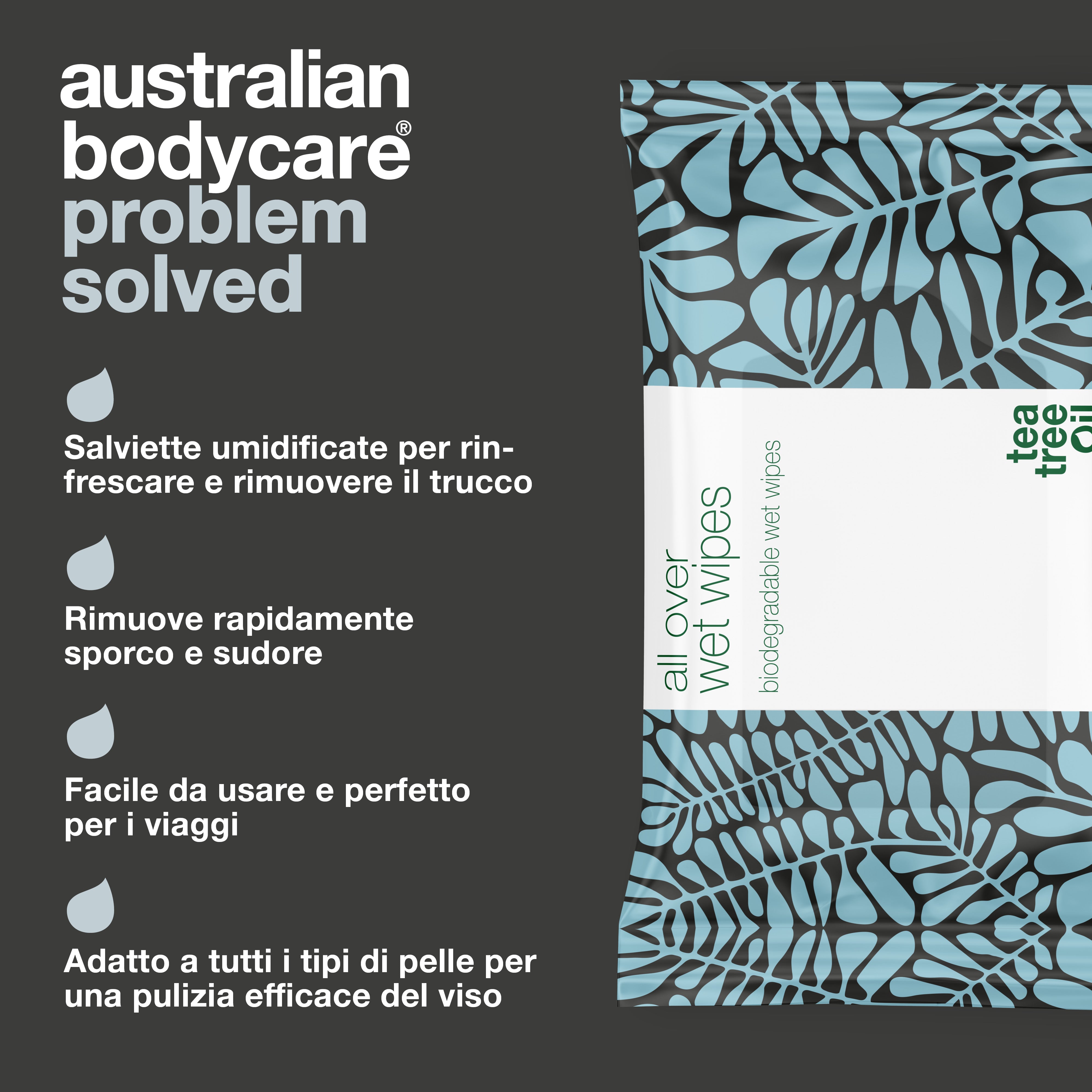 Salviette umidificate per adulti con olio di melaleuca 24 pz — Pulisce efficacemente la pelle del corpo