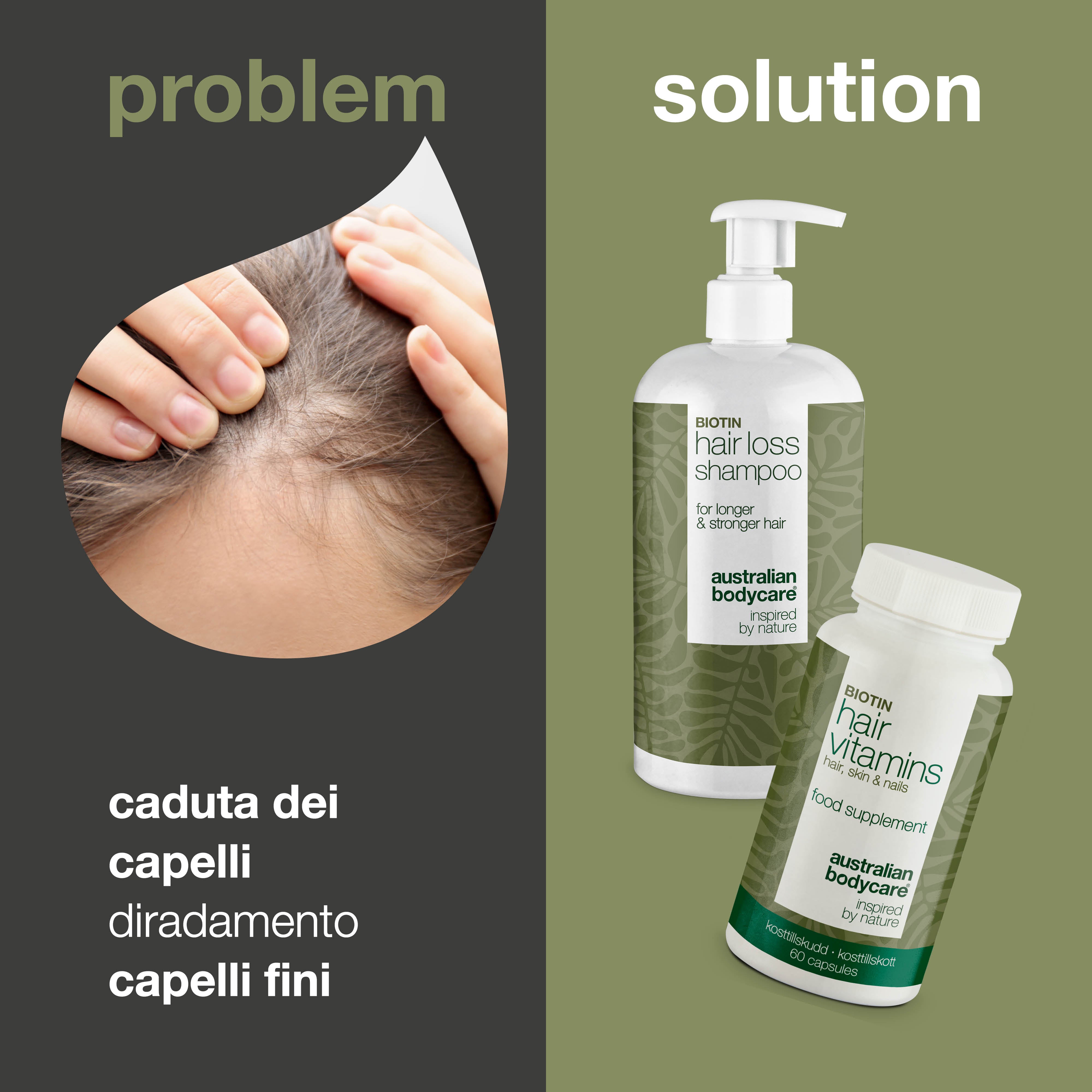 Shampoo anticaduta e integratori per capelli — Prodotti per la cura quotidiana dei capelli sottili e deboli