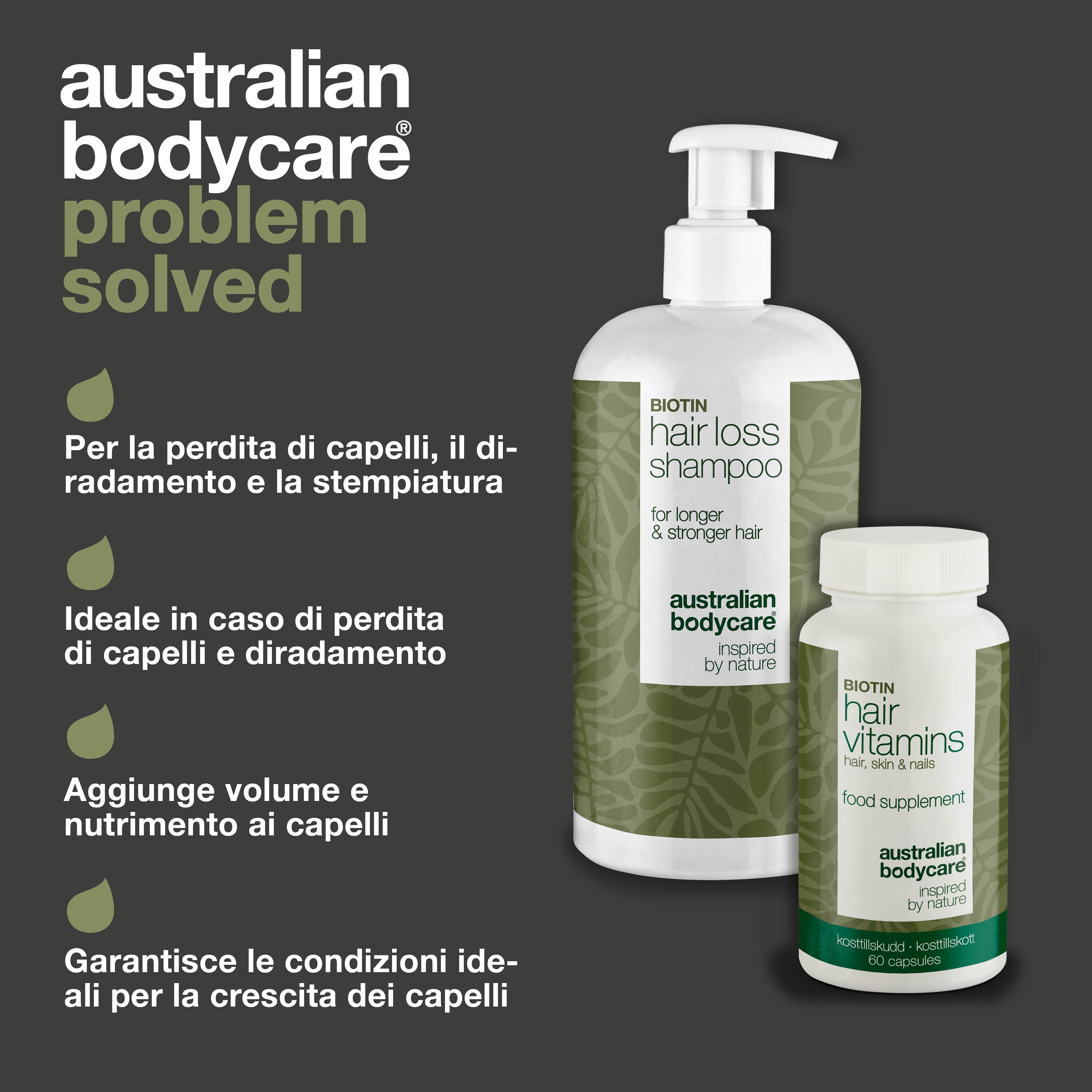 Shampoo anticaduta e integratori per capelli — Prodotti per la cura quotidiana dei capelli sottili e deboli