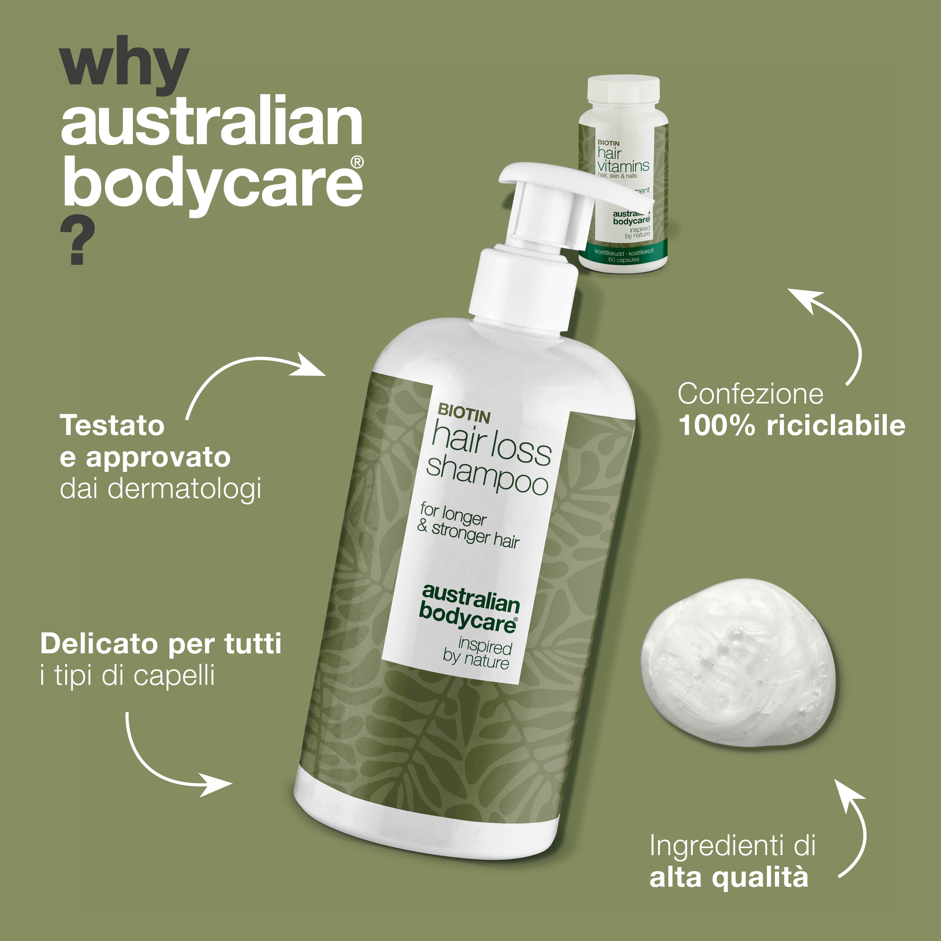 Shampoo anticaduta e integratori per capelli — Prodotti per la cura quotidiana dei capelli sottili e deboli