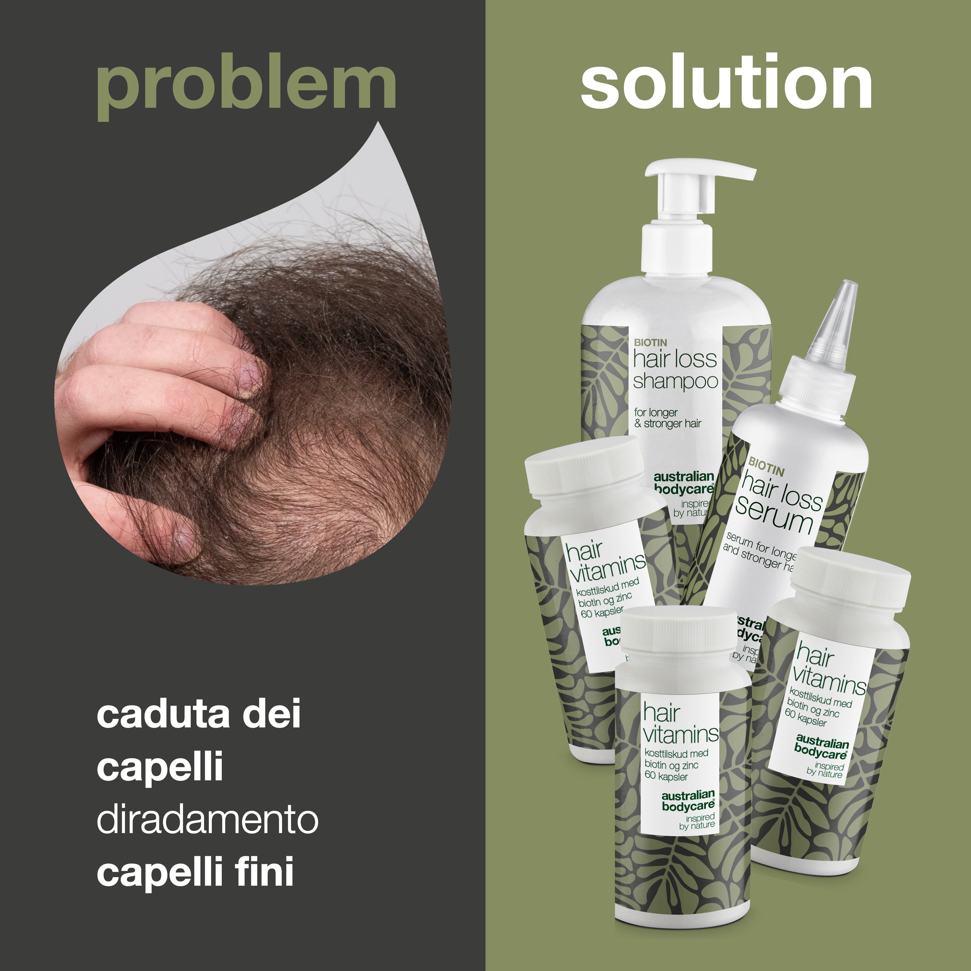 Pacchetto XL per la perdita dei capelli: 5 prodotti per la perdita dei capelli con biotina per capelli diradati