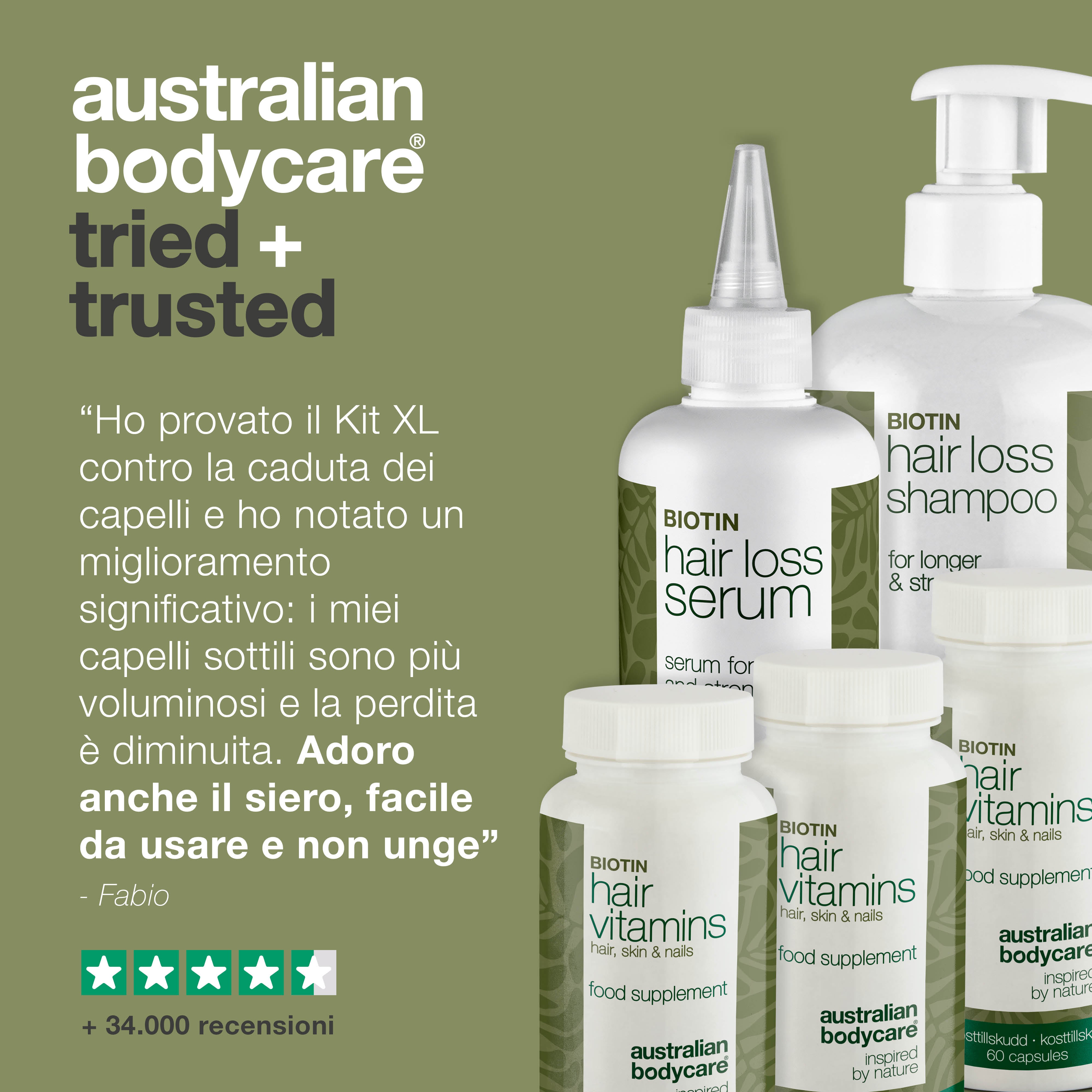 Kit XL contro la caduta dei capelli — 5 prodotti anticaduta con Biotina per capelli sottili