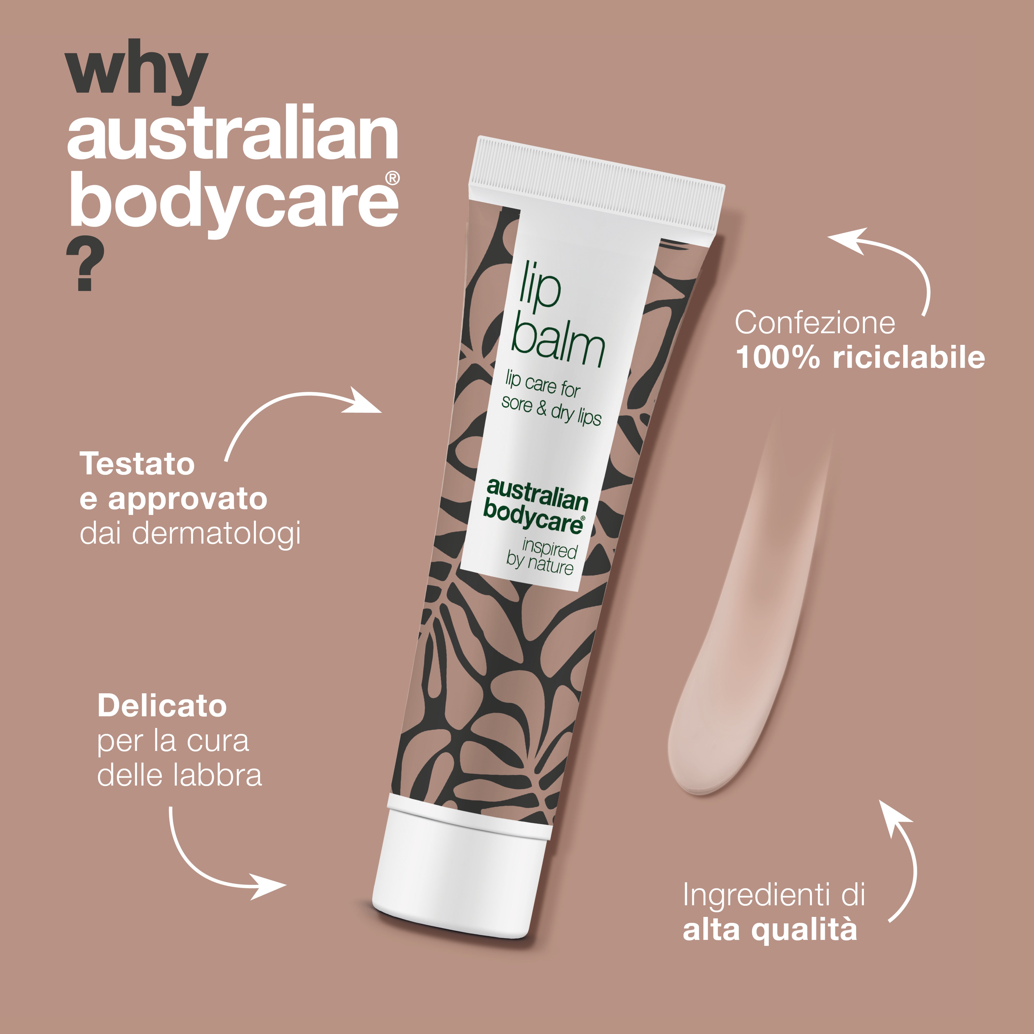 Balsamo per le labbra per la cura delle labbra secche e screpolate — Balsamo per le labbra con olio dell'albero del tè per labbra secche e la cura dell'herpes labiale