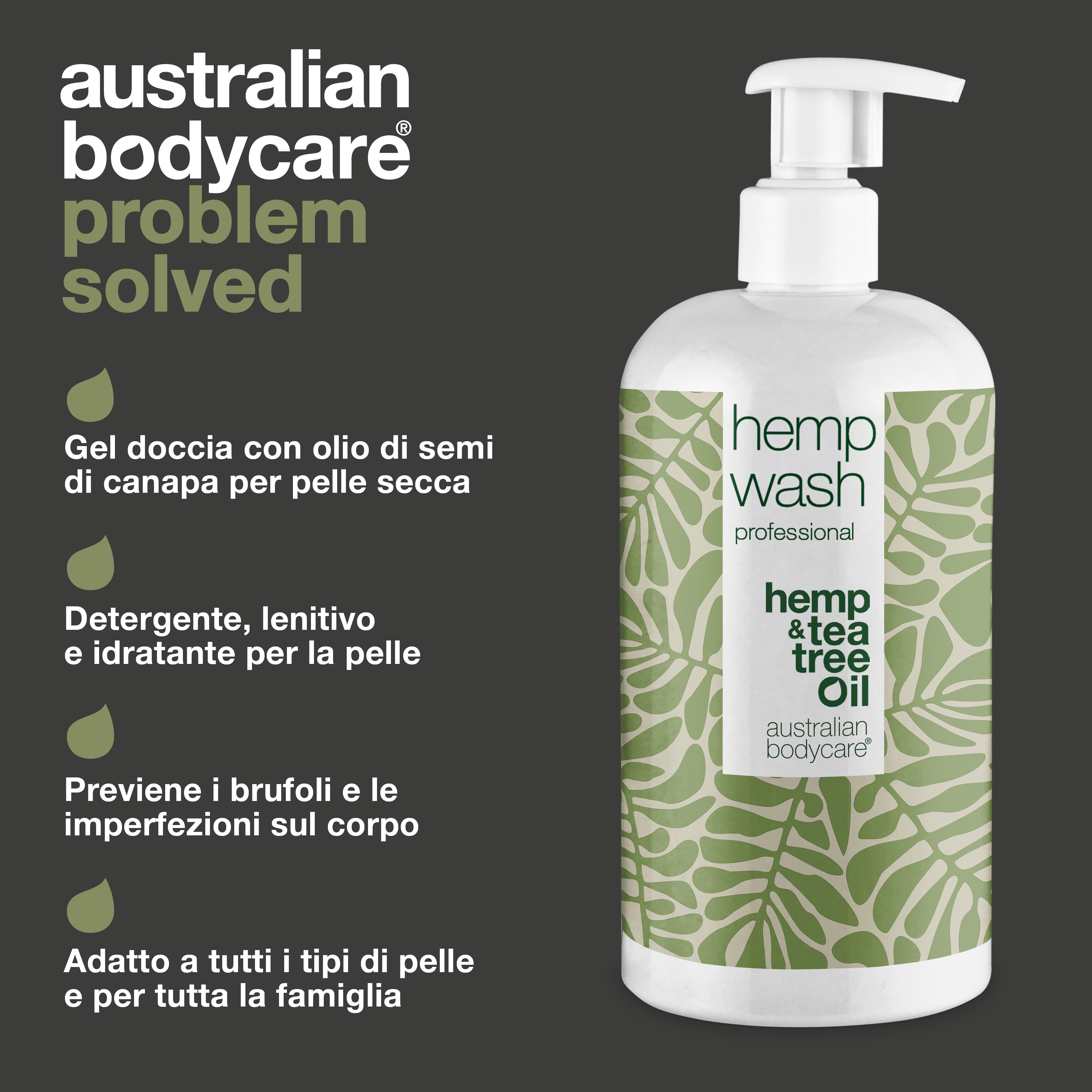 Gel doccia detergente alla canapa - Bagnoschiuma con olio di canapa naturale per pelle secca e grassa
