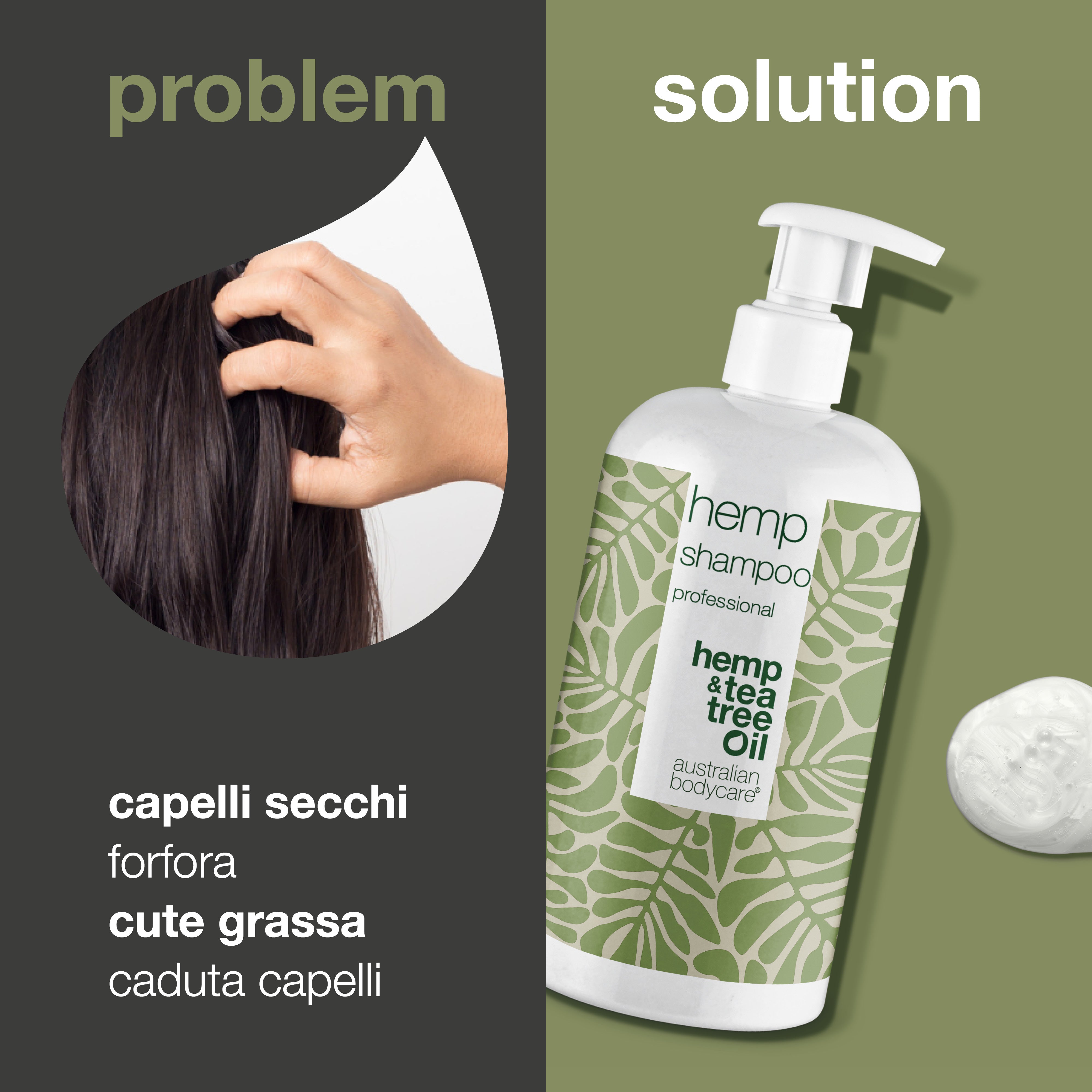 Shampoo alla canapa per capelli secchi e cuoio capelluto equilibrato — Lo shampoo alla canapa idrata e nutre in profondità aiutando a mantenere un cuoio capelluto equilibrato e sano.