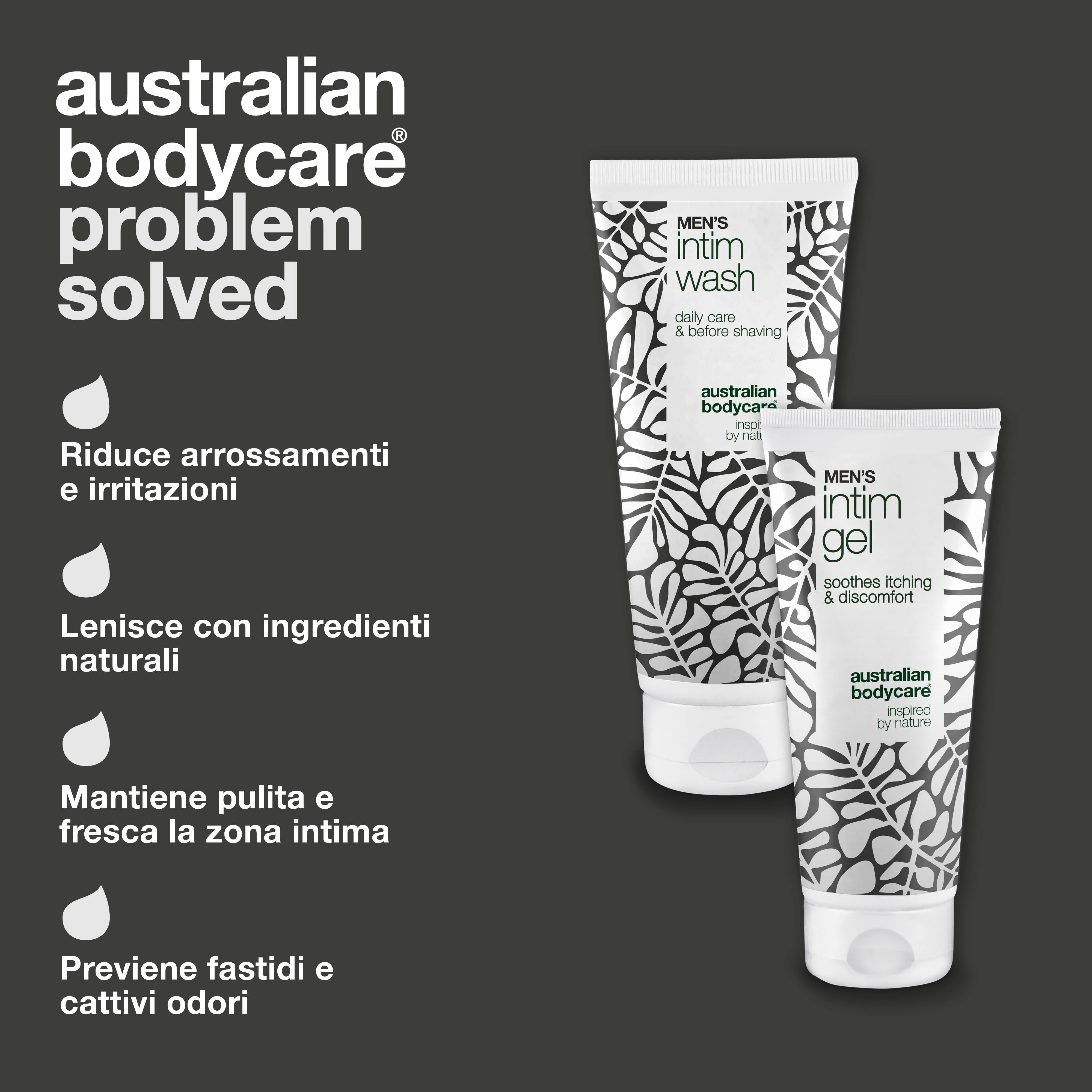 Cura per prepuzio arrossato - Detergente e gel lenitivo — Lenisci il prepuzio arrossato e irritato con Men's Intimate Wash e Intim Gel. Cura delicata per igiene e sollievo.