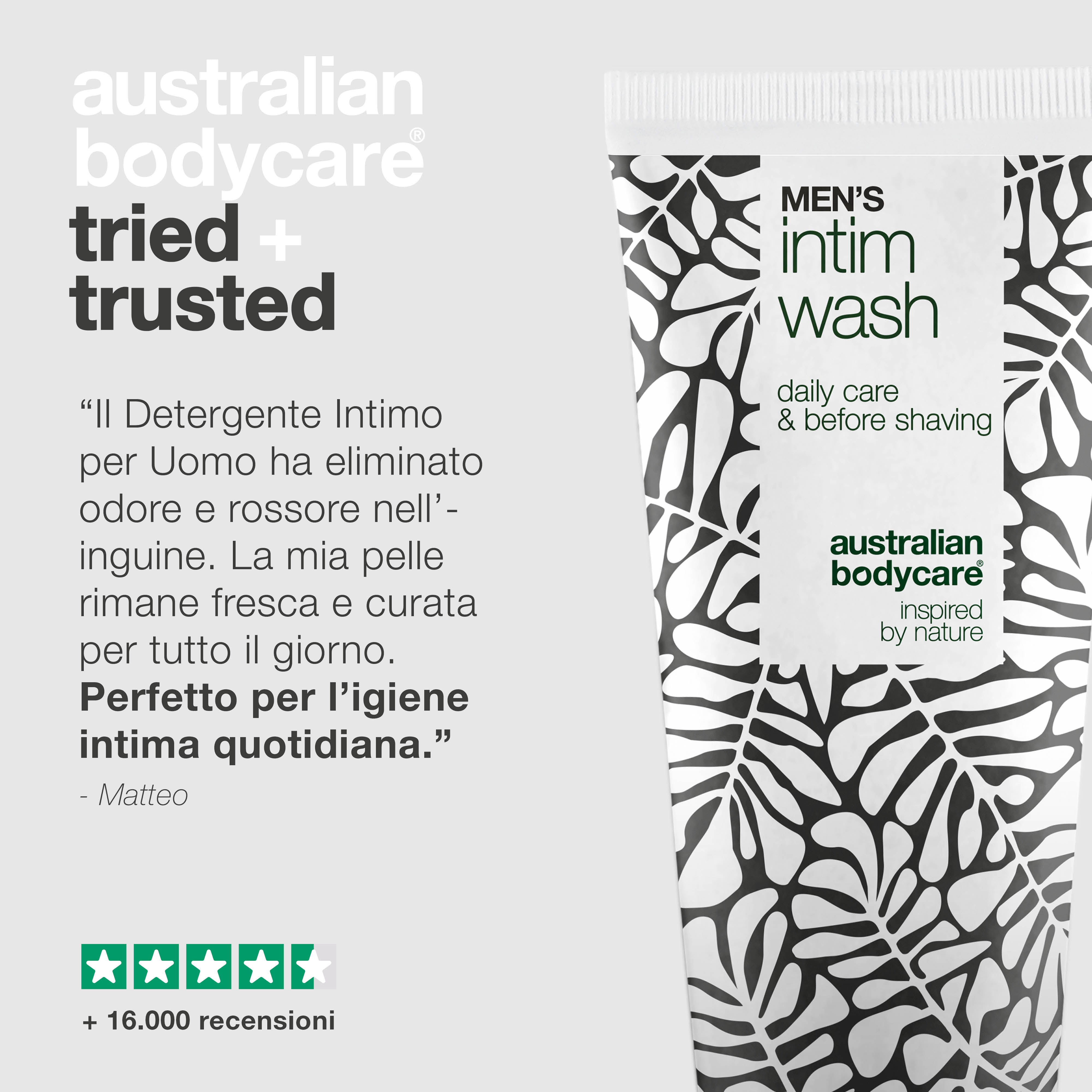 Detergente intimo per uomini – Cura delicata quotidiana — Detergente intimo per uomini, ideale per prevenire irritazioni. Ingredienti naturali per una pelle pulita, sana e ben curata.