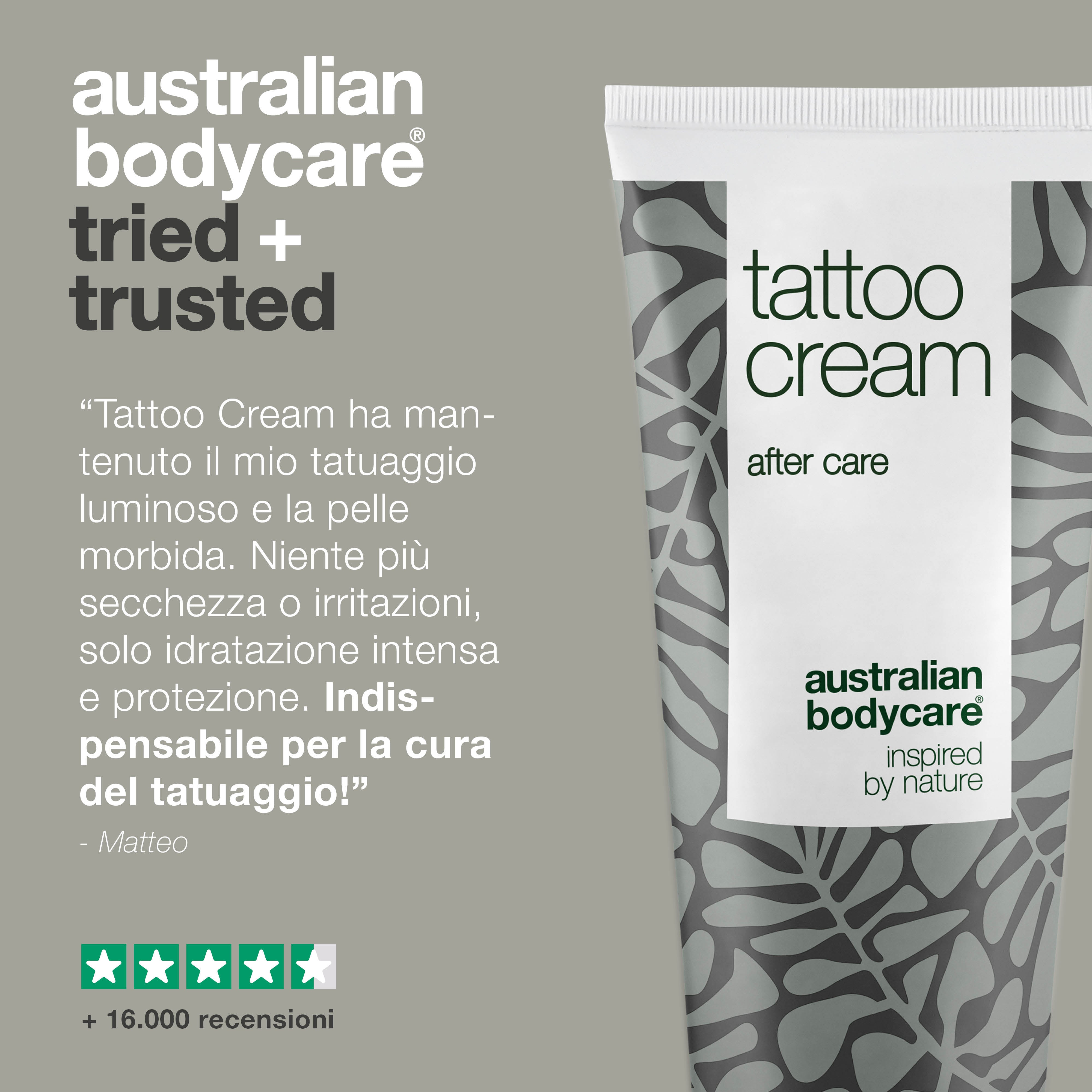Crema per tatuaggi - Lenisce, idrata e preserva il colore - La crema per tatuaggi con pantenolo e olio di ricino idrata, protegge e nutre i tatuaggi. Mantiene i colori vibranti e la pelle morbida.