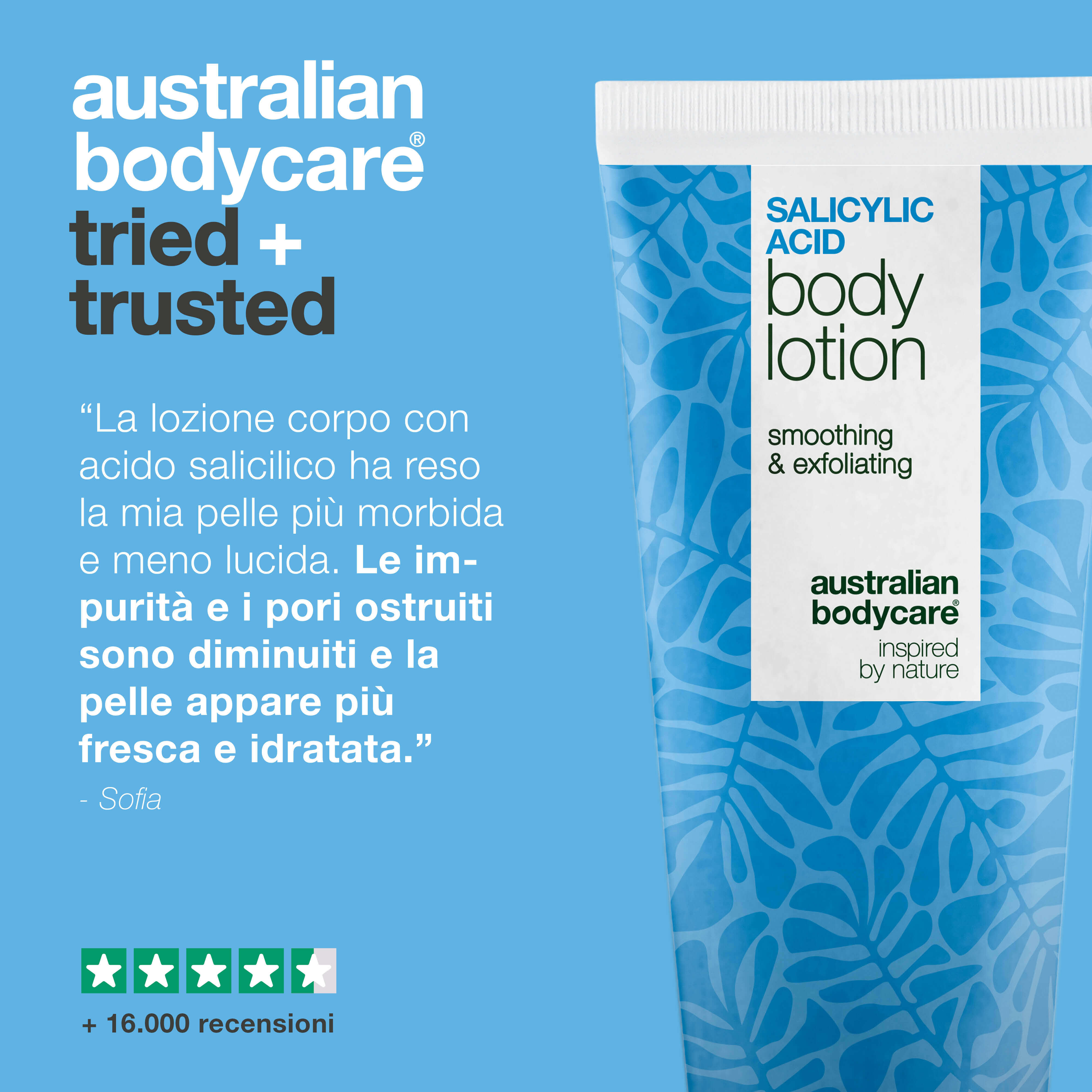 Lozione corpo con acido salicilico – pelle secca e ruvida — Lozione con acido salicilico che esfolia, idrata e aiuta a levigare la pelle secca e ruvida. Perfetta per l’uso quotidiano.