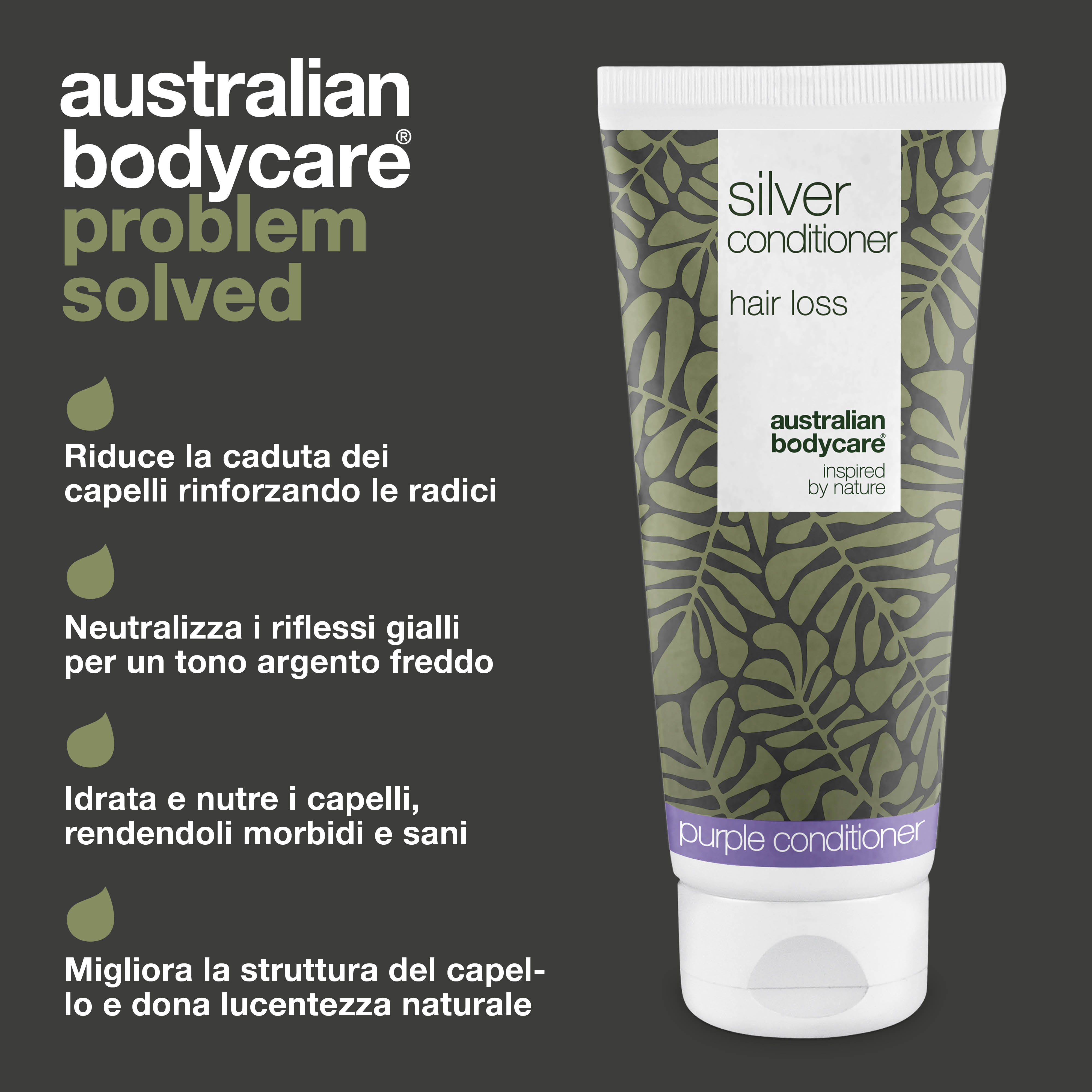 Balsamo per capelli grigi/biondi – Anti-caduta dei capelli — Il balsamo Silver riduce la caduta dei capelli, neutralizza i toni gialli e lascia i capelli grigi/biondi morbidi e lucenti.
