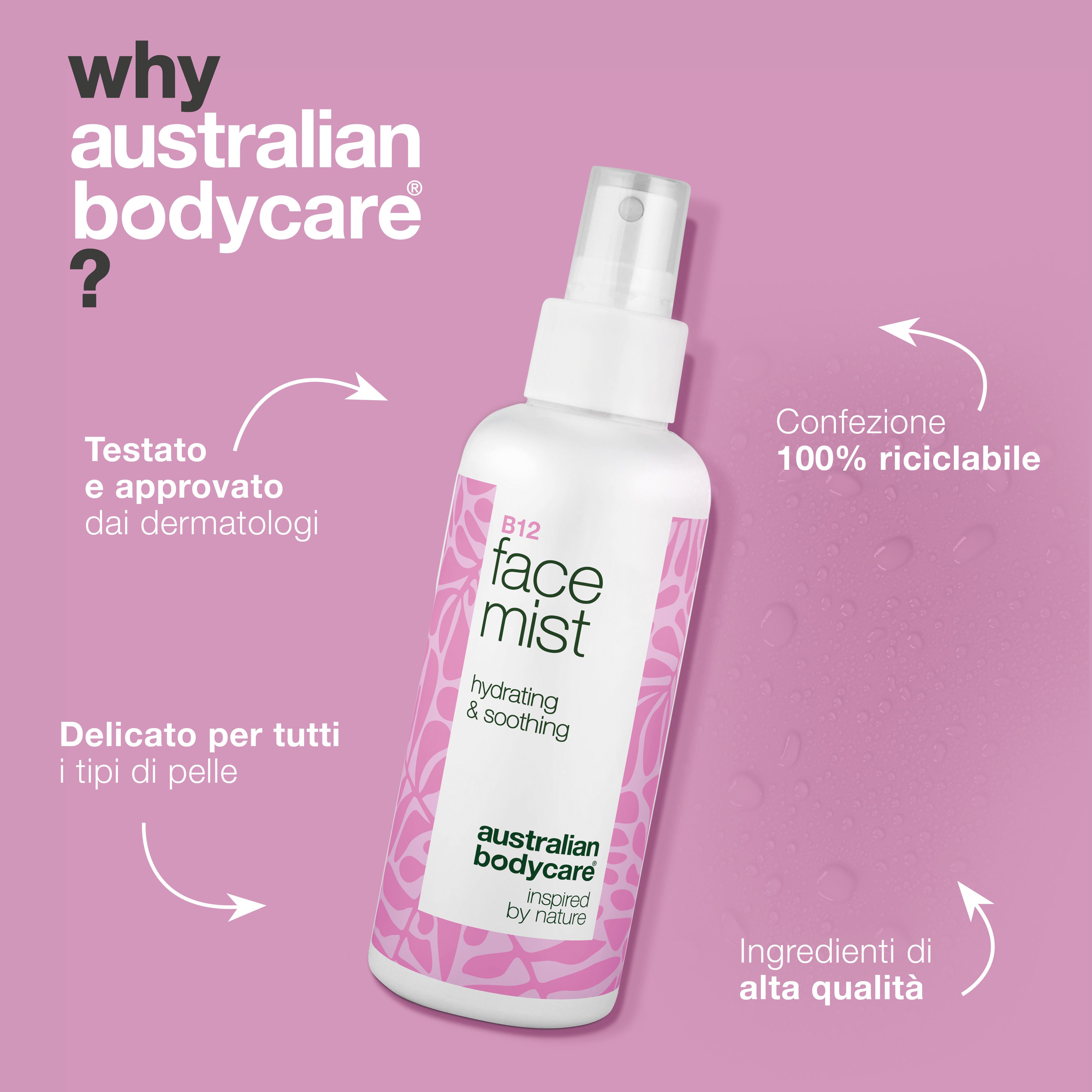 B12 Face Mist – Spray idratante per una pelle fresca e luminosa – B12 Face Mist idrata e rinfresca la pelle. Ideale per l'uso quotidiano o per una rapida ricarica durante il giorno.