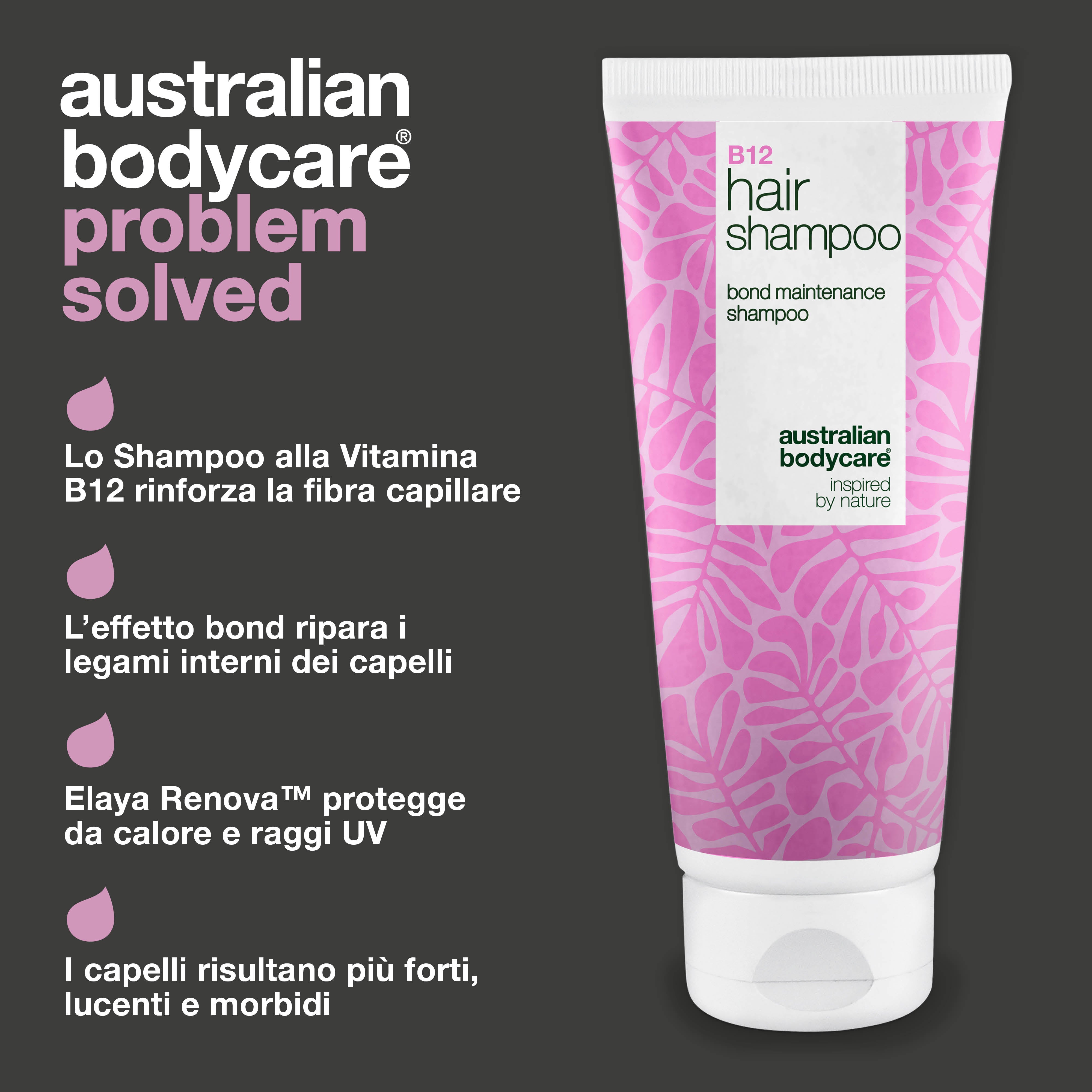 Lo Shampoo alla Vitamina B12 ripara e rinforza i capelli danneggiati grazie all’effetto bond che ricostruisce la fibra.