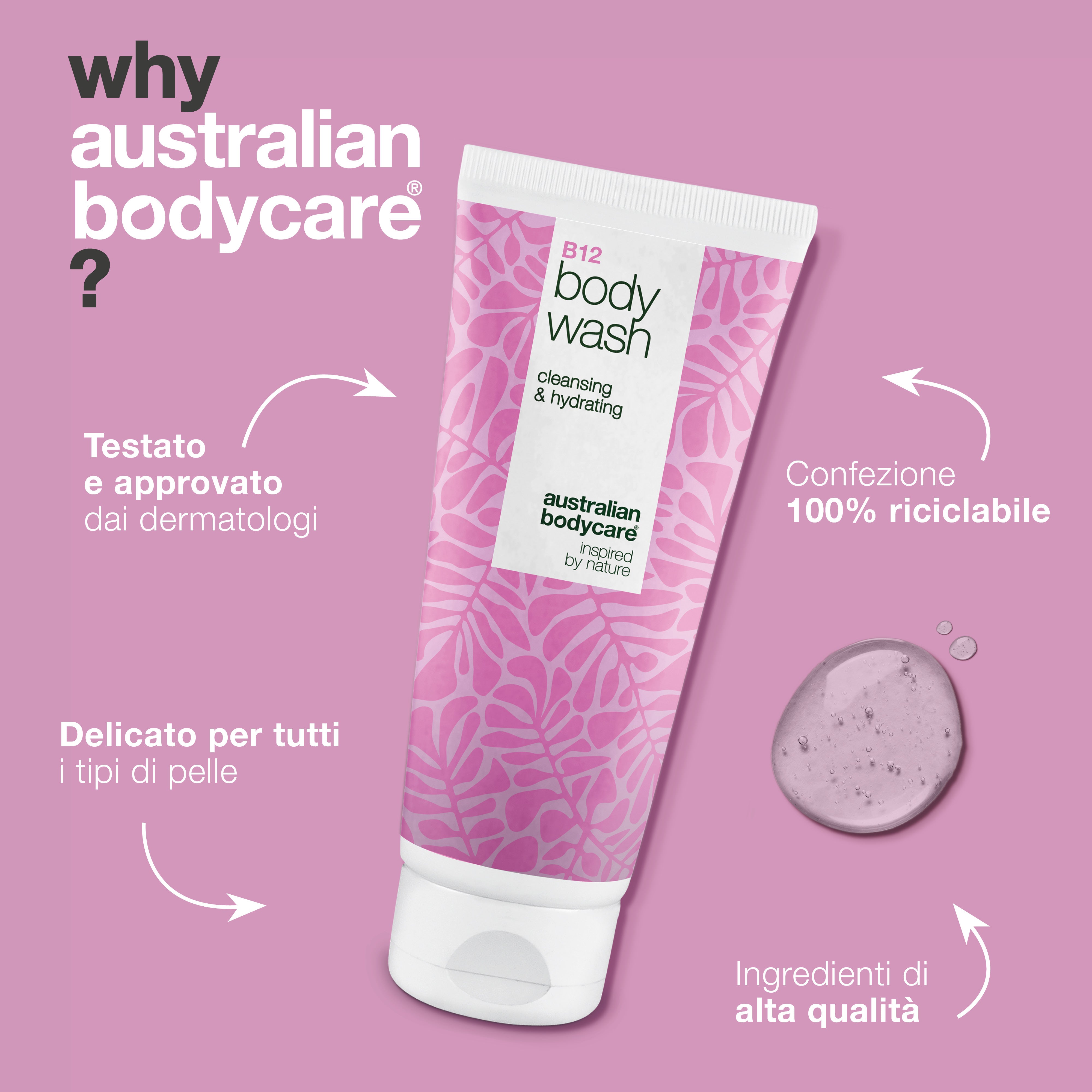 Bagnoschiuma con B12 – Idratazione e nutrizione quotidiana – B12 Body Wash – cura quotidiana che deterge, lenisce e idrata in profondità la pelle.