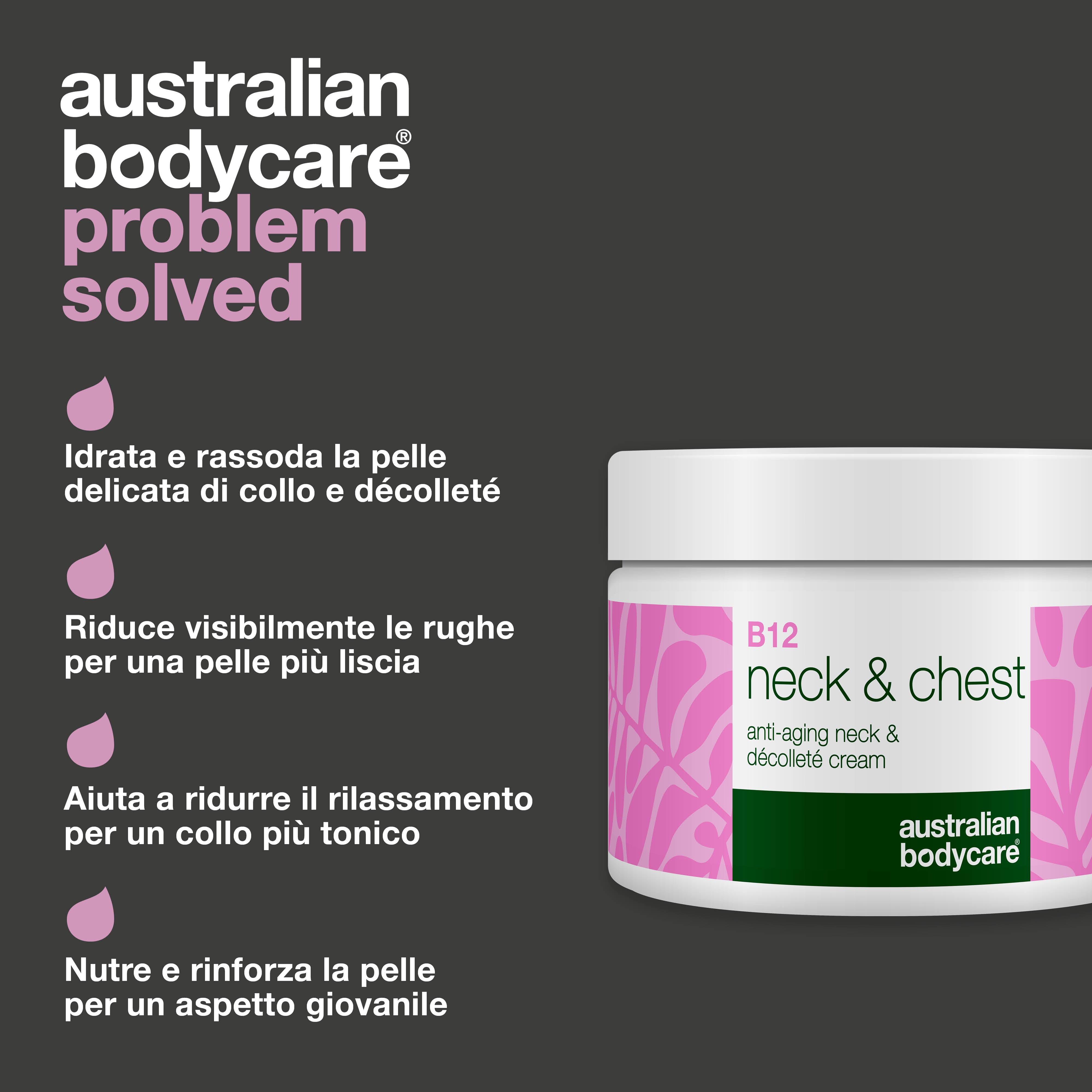 B12 Crema Collo – Riduce le rughe e il rilassamento cutaneo – B12 Crema Collo e Décolleté idrata, rassoda e leviga le rughe. Ideale per un look giovane e rivitalizzato.