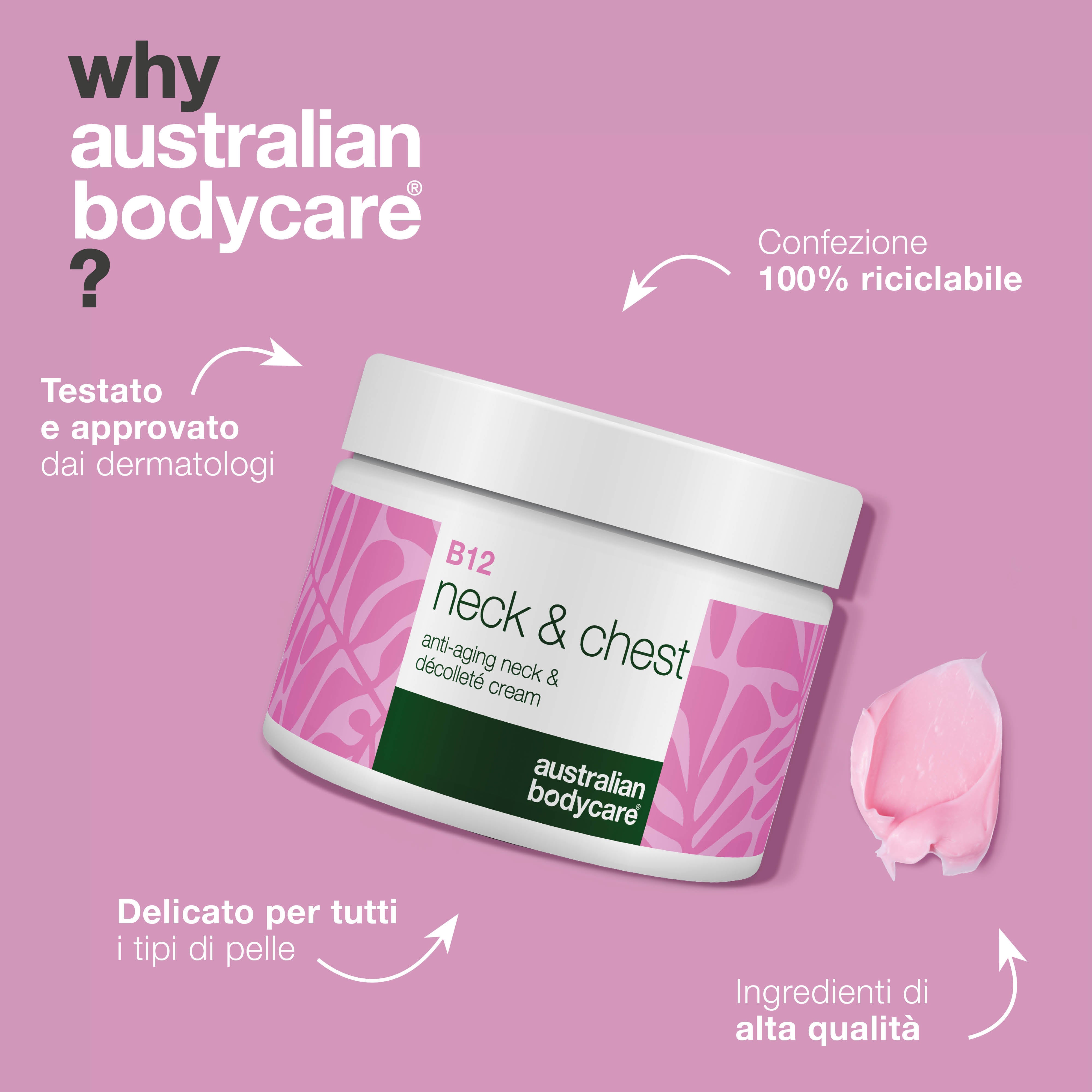 B12 Crema Collo – Riduce le rughe e il rilassamento cutaneo – B12 Crema Collo e Décolleté idrata, rassoda e leviga le rughe. Ideale per un look giovane e rivitalizzato.