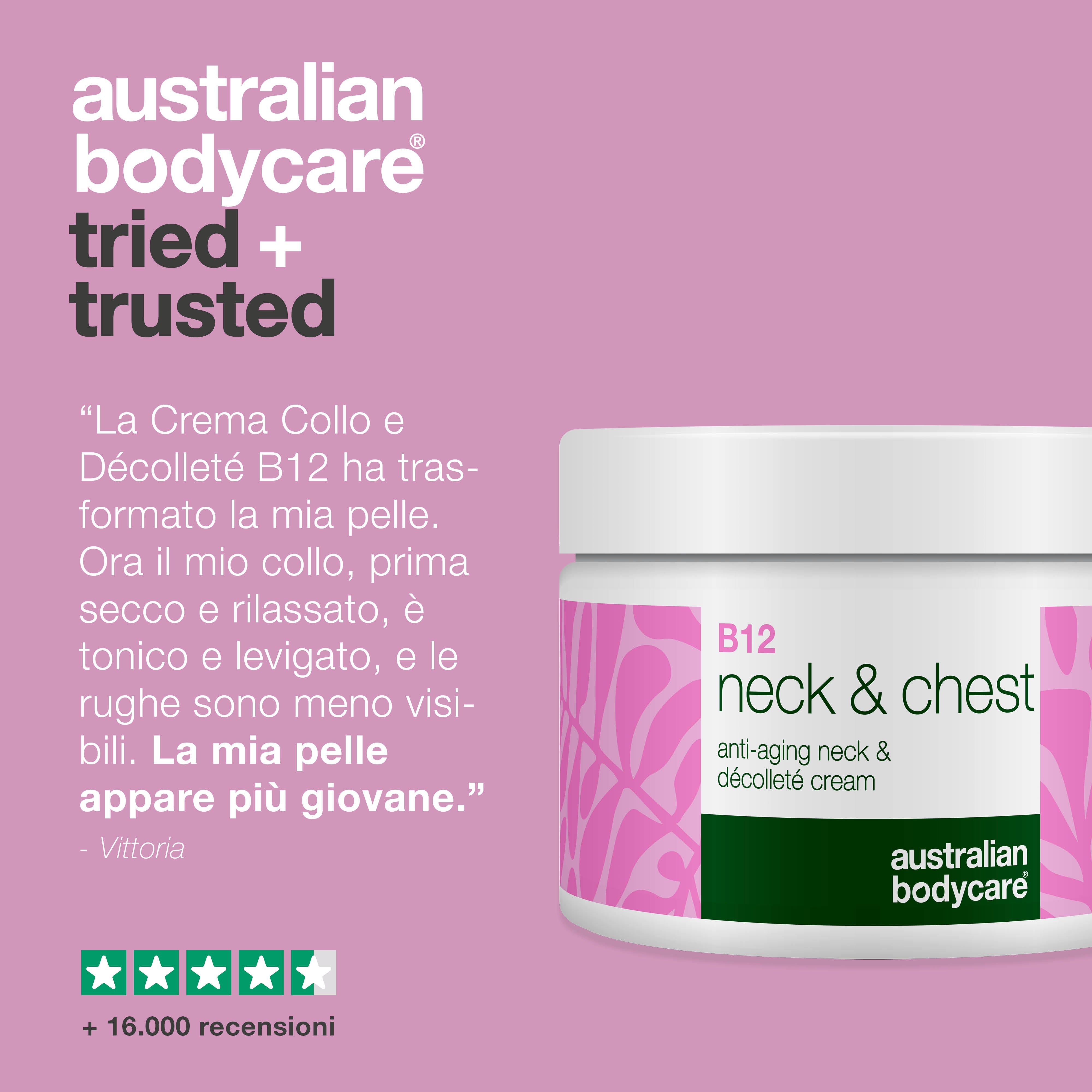 B12 Crema Collo – Riduce le rughe e il rilassamento cutaneo – B12 Crema Collo e Décolleté idrata, rassoda e leviga le rughe. Ideale per un look giovane e rivitalizzato.