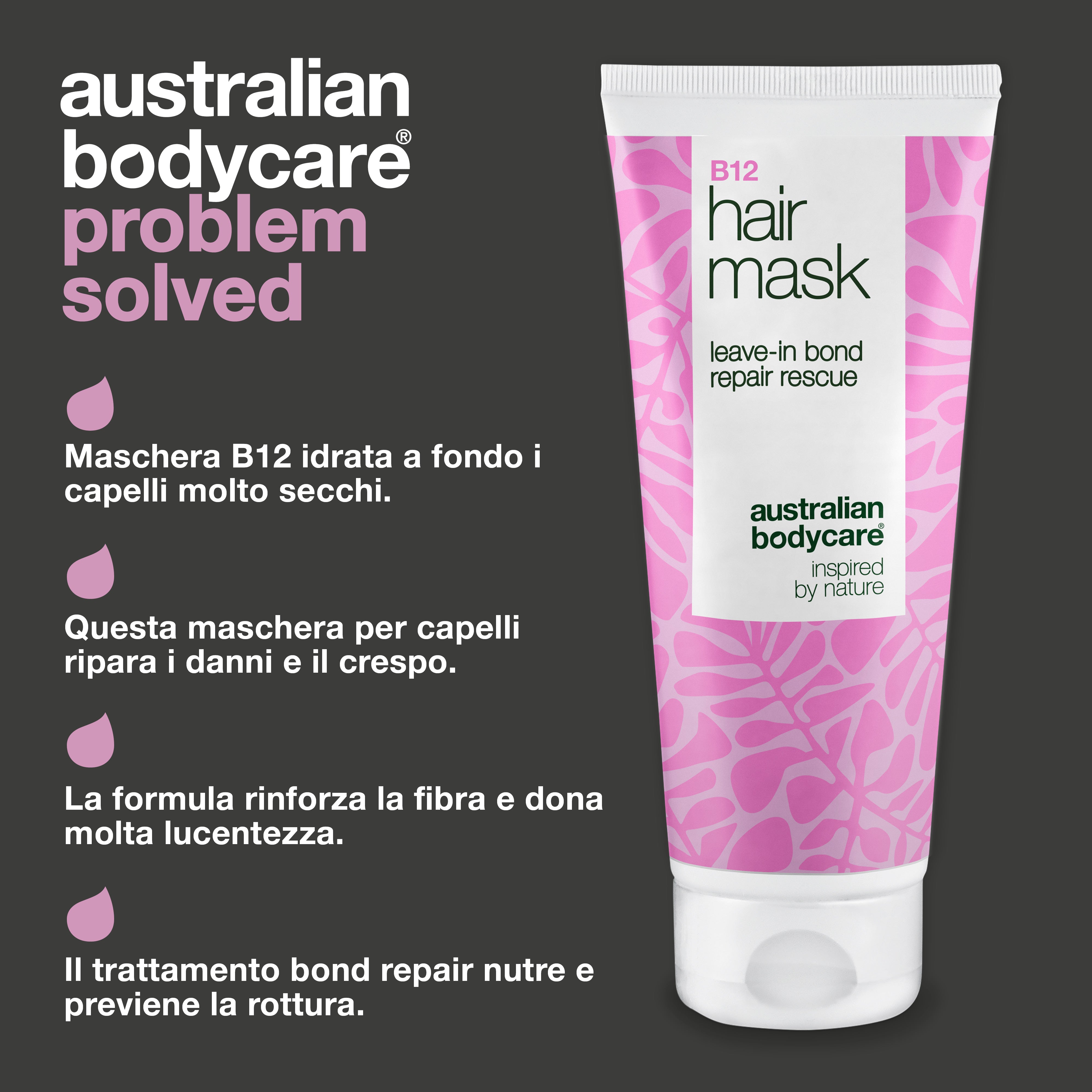 Maschera Capelli B12 dona idratazione intensa, ricostruisce i capelli danneggiati, riduce il crespo e limita la rottura
