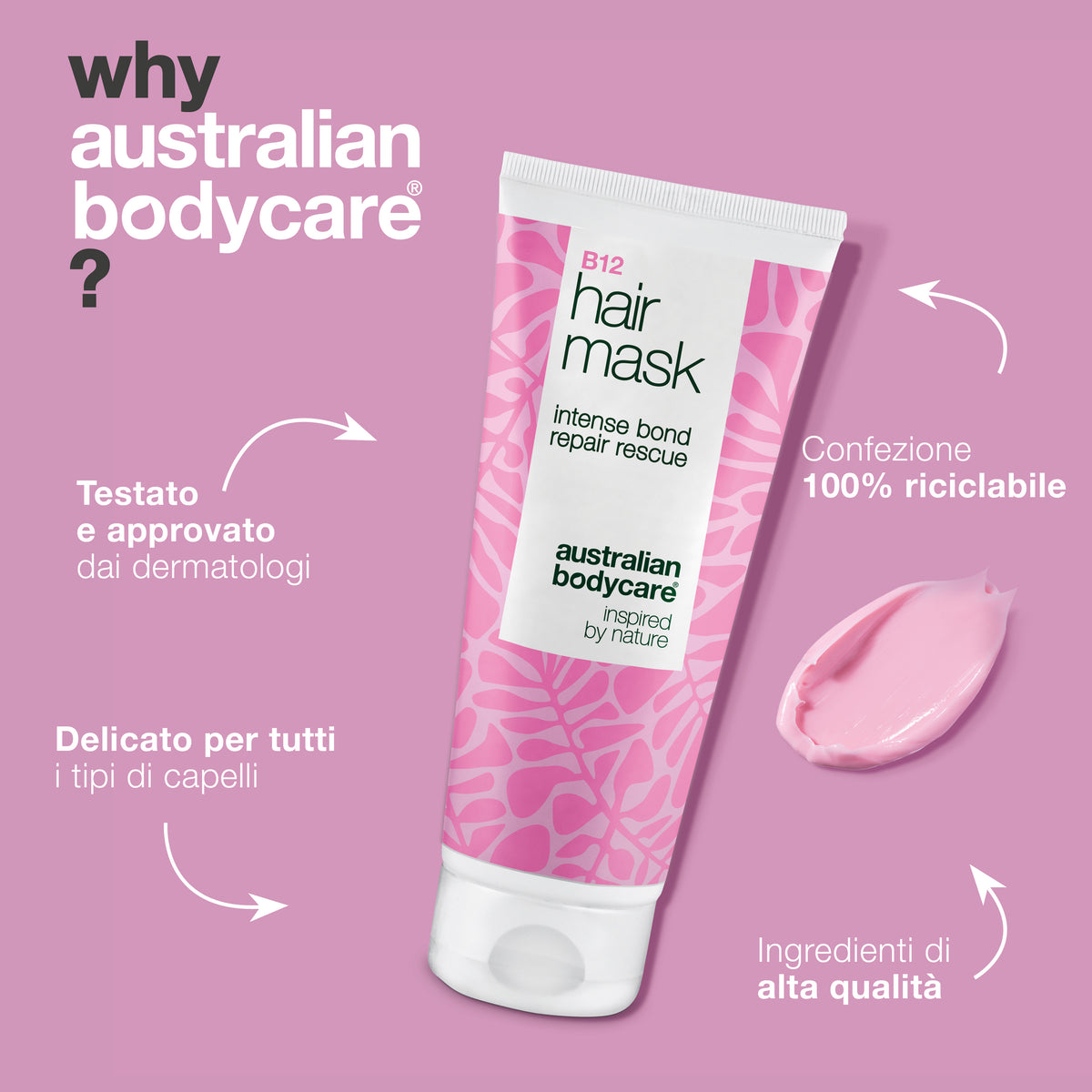 Maschera Capelli B12 è testato dermatologicamente, delicato su tutti i tipi di capelli e ha una confezione riciclabile al 100 %