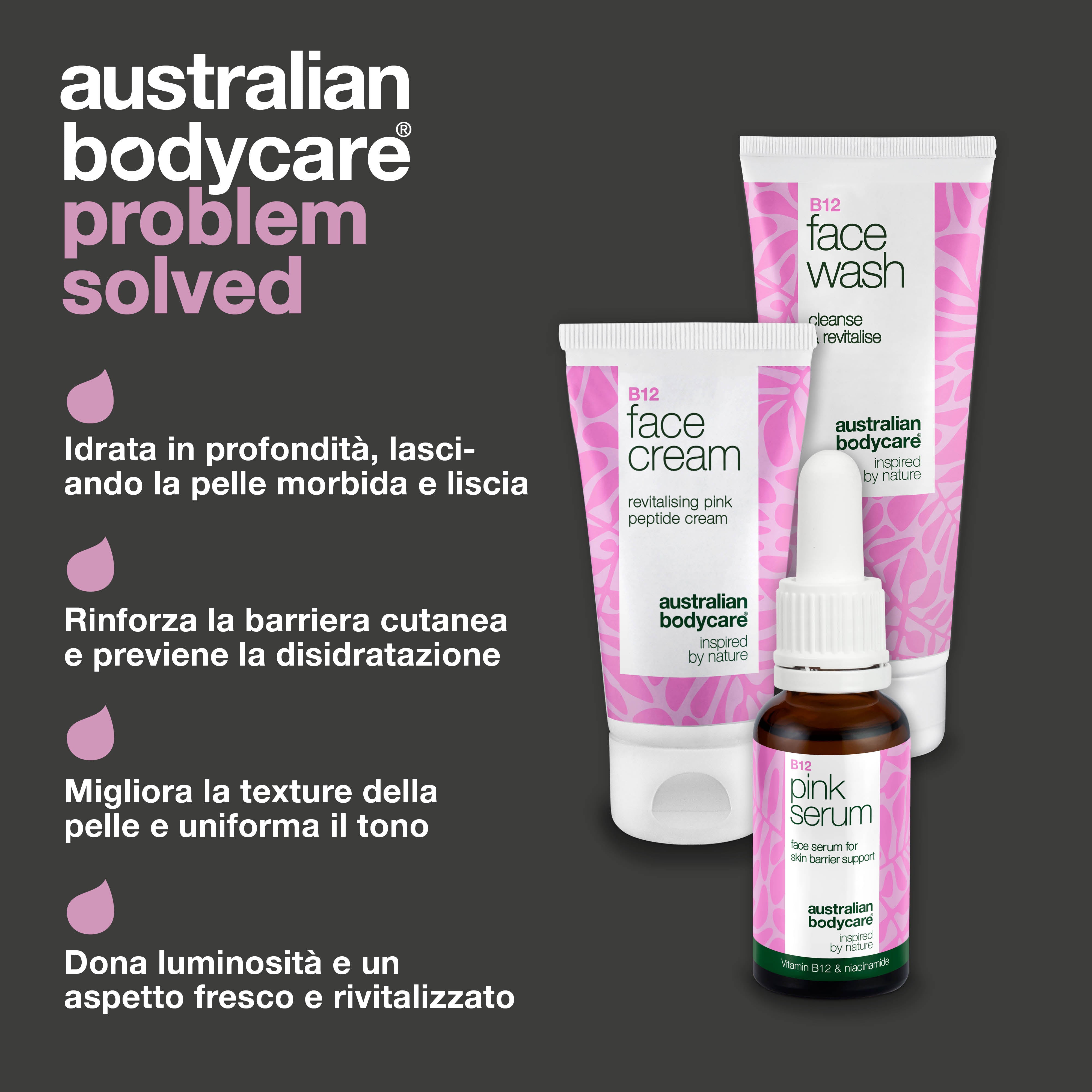 Set per la cura B12 – Detergente viso, siero e crema per il viso – Set per la cura B12 per una pelle liscia e sana. Include detergente, siero e crema per l'idratazione e la cura quotidiana.