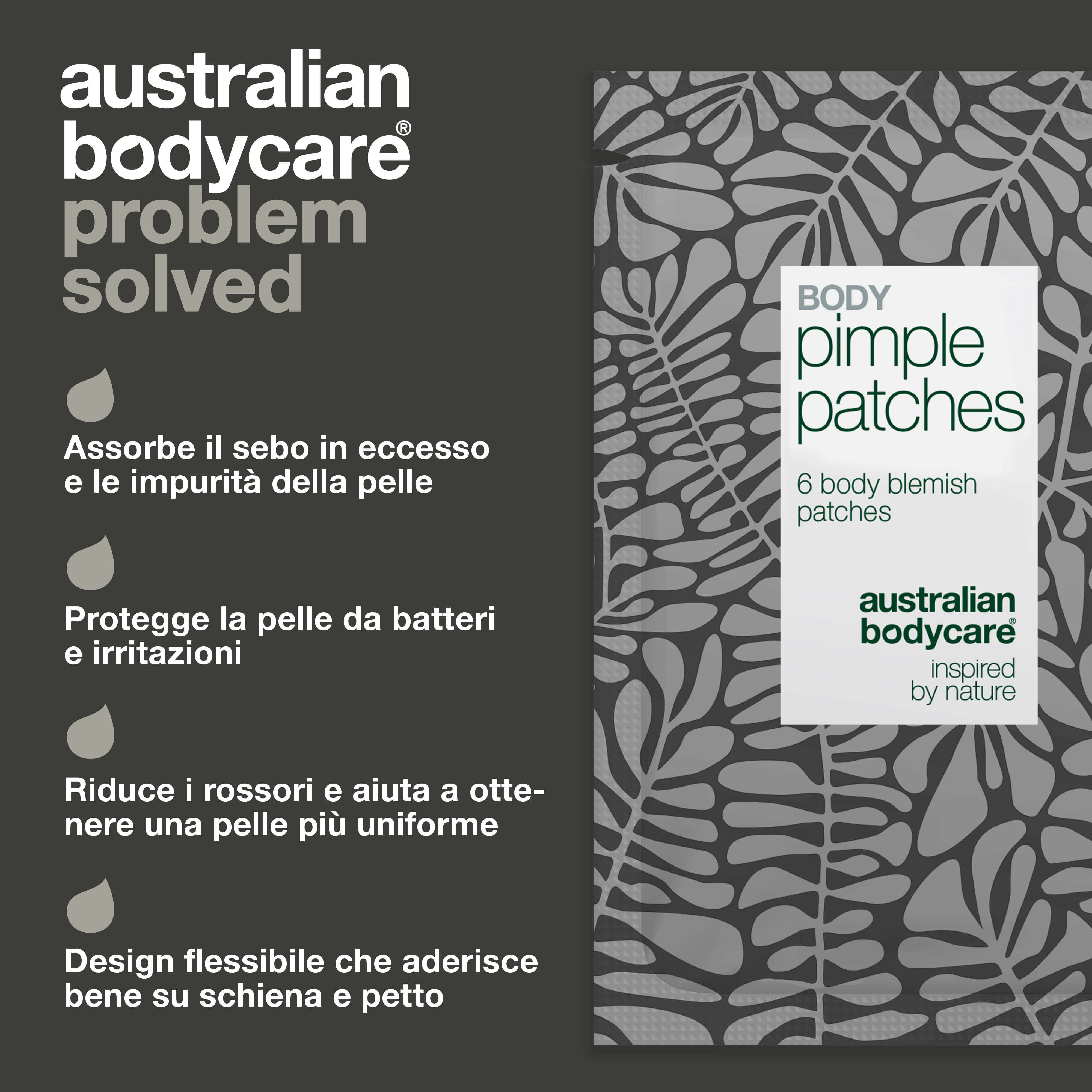 Body Pimple Patches – Cerotti anti-brufoli per il corpo — Elimina i brufoli su schiena, petto e spalle. Assorbe il sebo in eccesso e protegge la pelle dalle impurità.