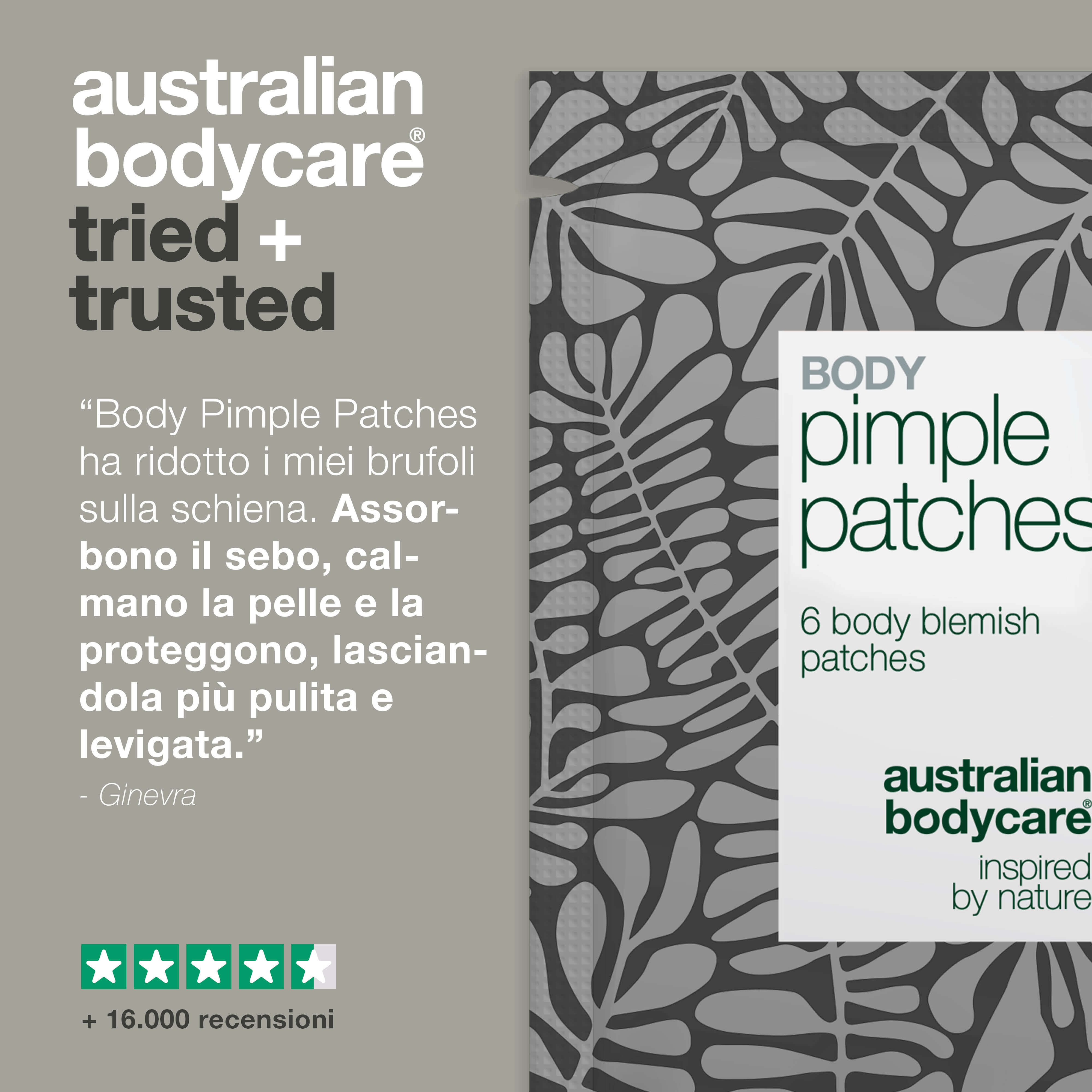Body Pimple Patches – Cerotti anti-brufoli per il corpo — Elimina i brufoli su schiena, petto e spalle. Assorbe il sebo in eccesso e protegge la pelle dalle impurità.