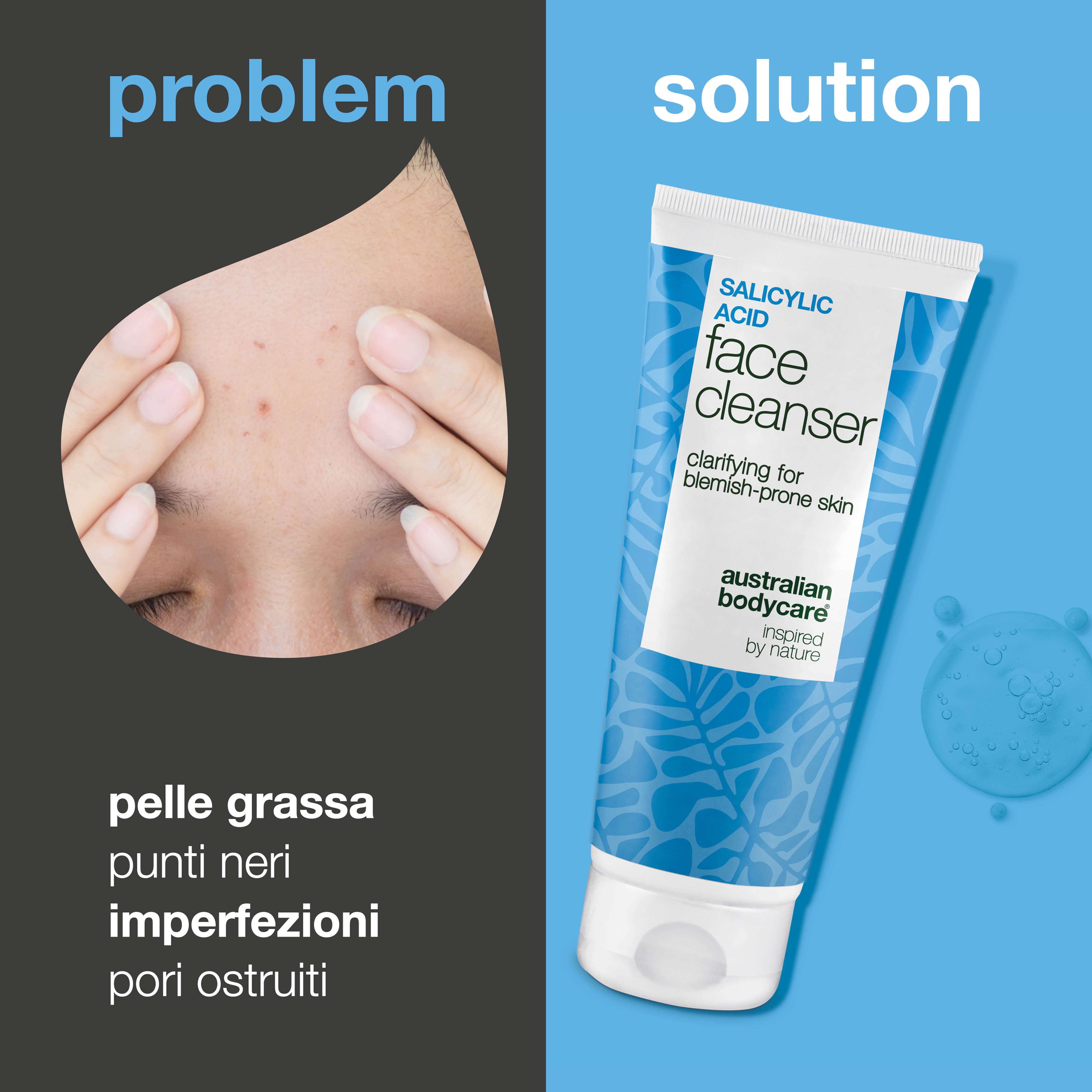 Detergente Viso all’Acido Salicilico per pelle grassa — Detergente Viso all’Acido Salicilico elimina impurità e sebo, riduce i punti neri e lascia la pelle fresca. Con Acido Salicilico.