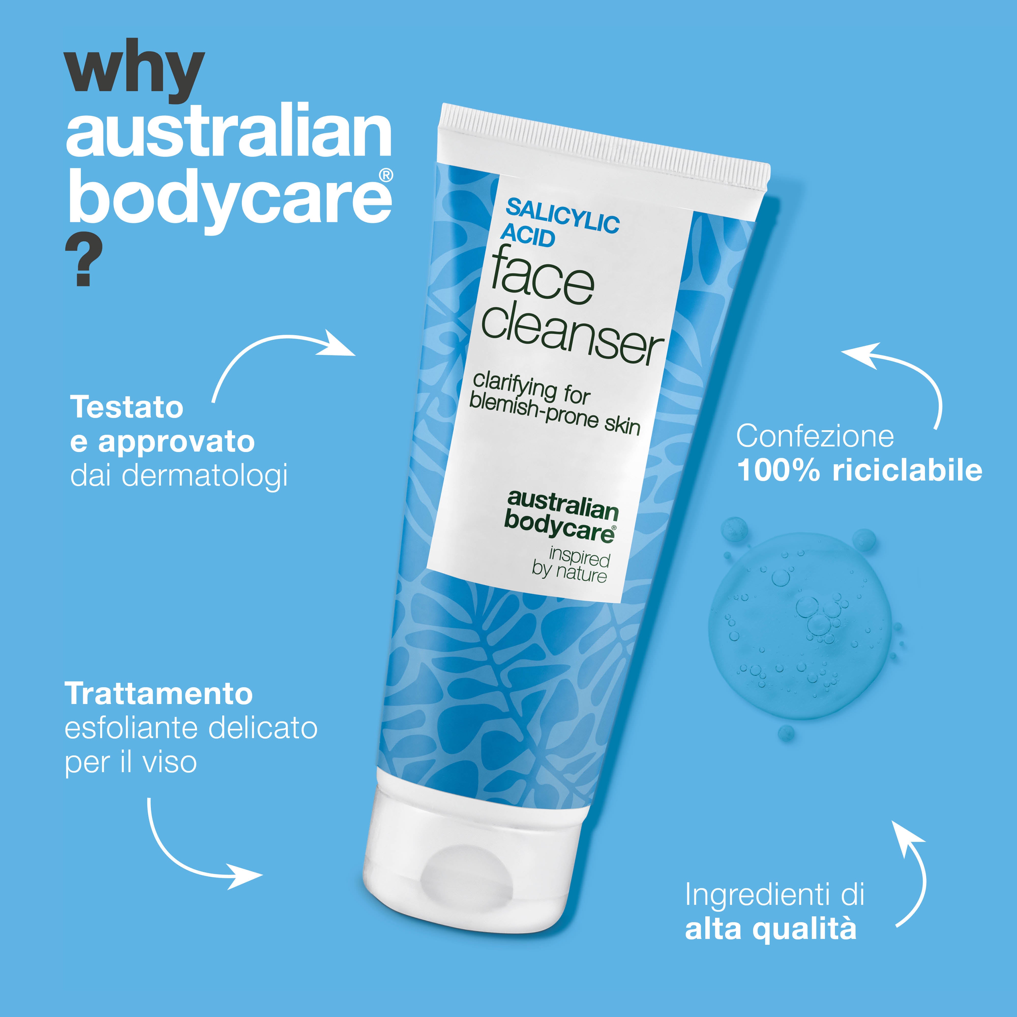 Detergente viso all’acido salicilico – purifica i pori e riduce brufoli e punti neri