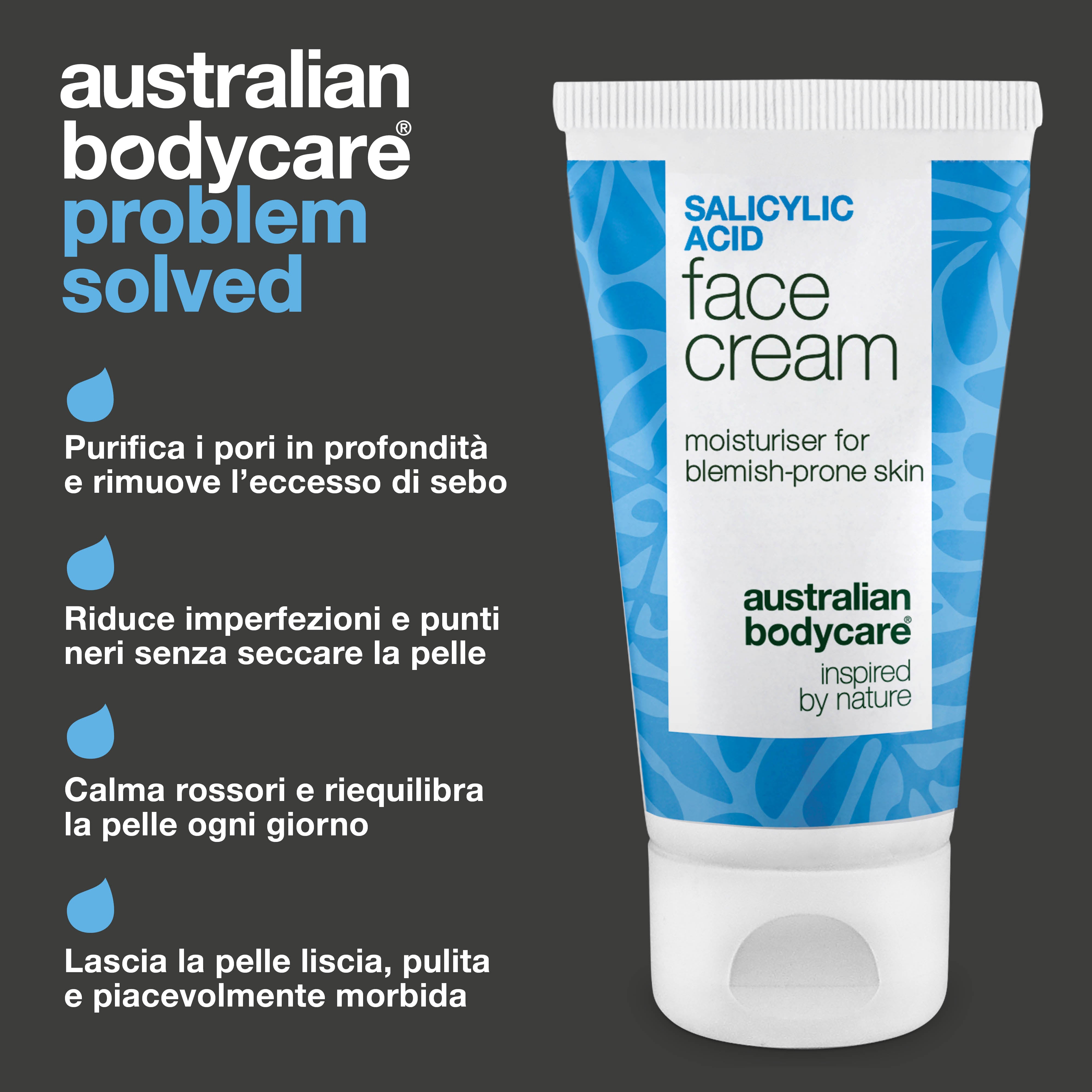 Crema viso all’acido salicilico – riduce brufoli e punti neri, purifica i pori e riequilibra la pelle