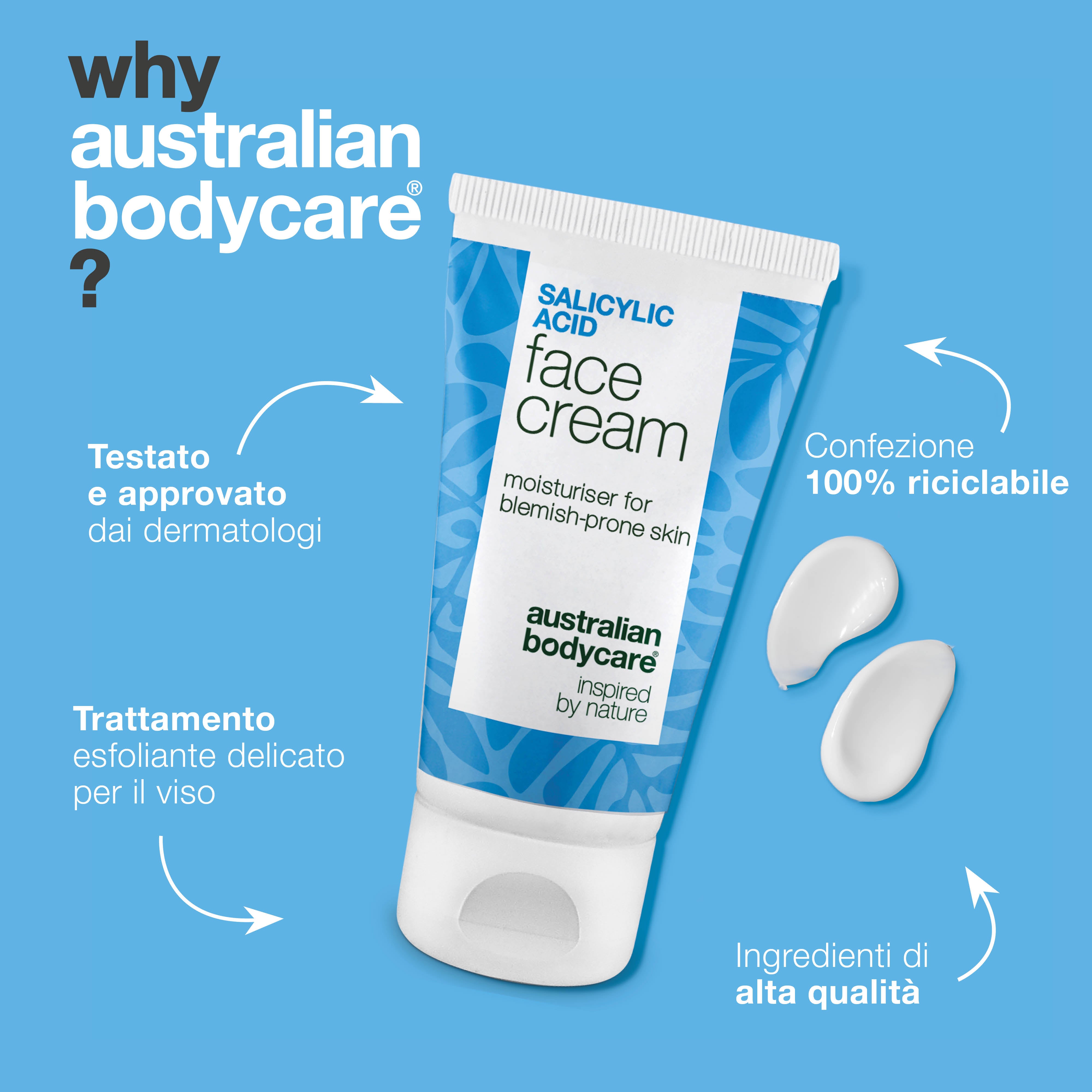 Crema viso all’acido salicilico – riduce brufoli e punti neri, purifica i pori e riequilibra la pelle