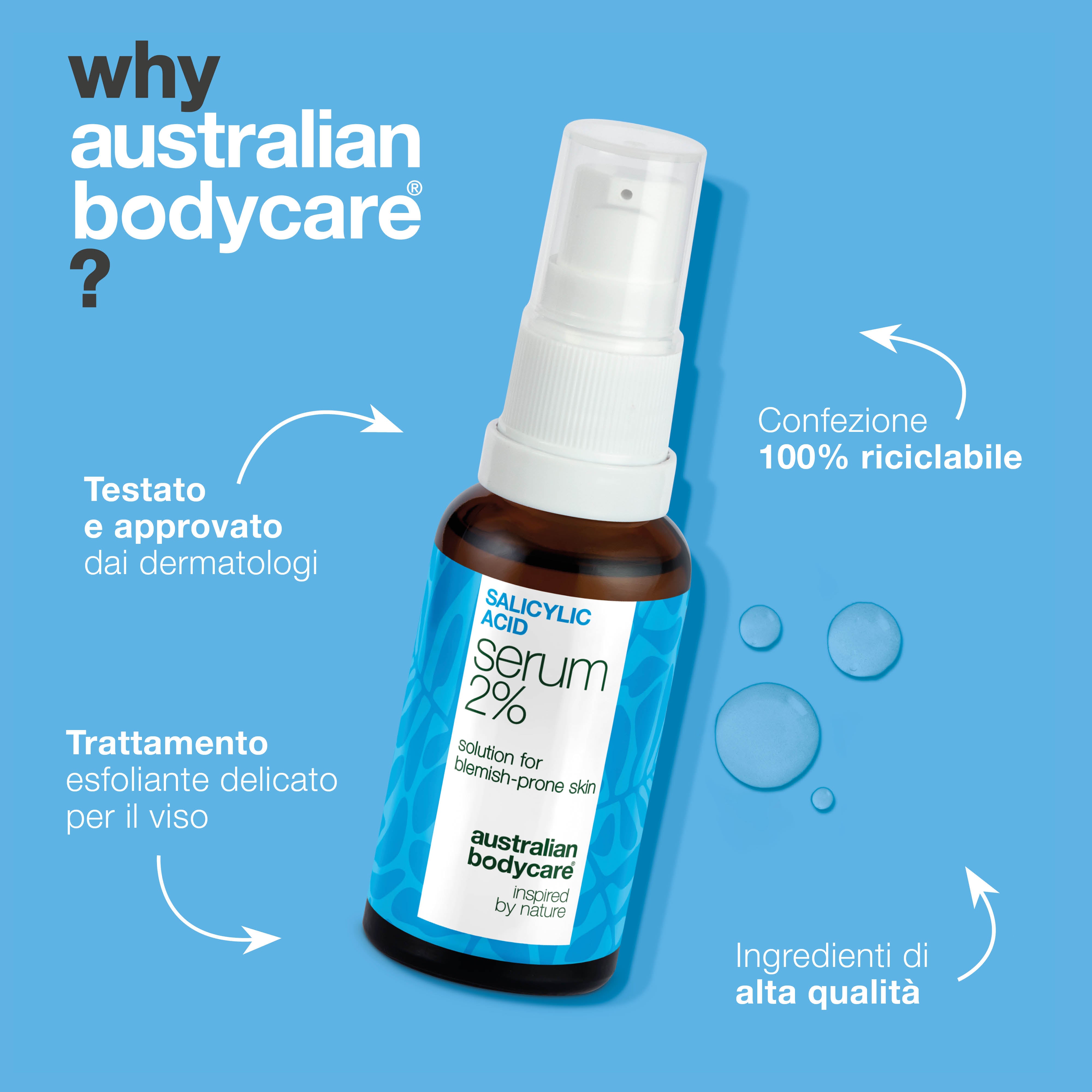 Siero acido salicilico 2% per brufoli, punti neri e pori ostruiti. Formula efficace con Zinc PCA, tè verde, glicerina e acido ialuronico.