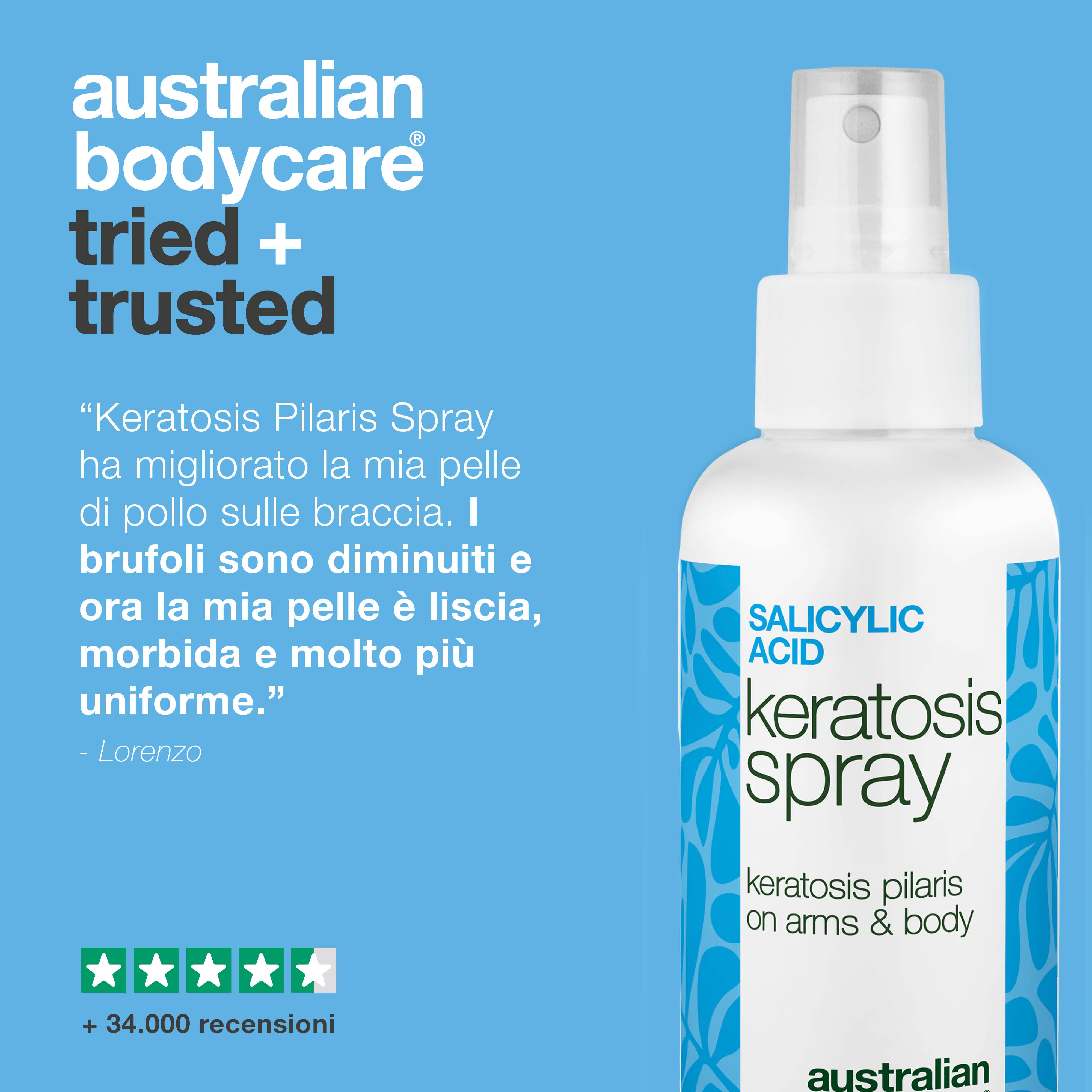 Spray cheratosi pilare per pelle ruvida e pelle a fragola — Keratosis pilaris spray leviga la pelle ruvida e a buccia d’arancia. Con acido salicilico per esfoliazione e pori puliti.