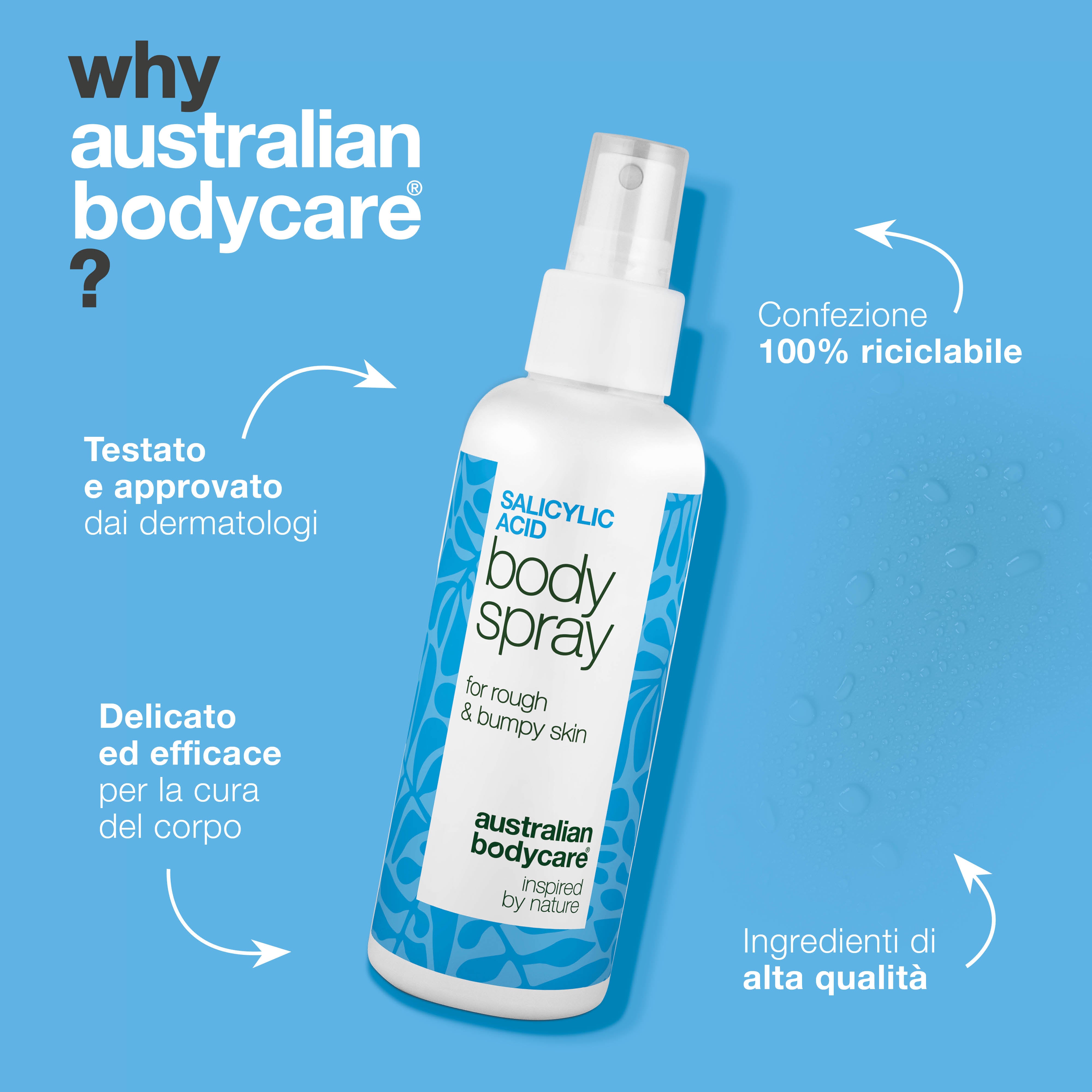 Spray per brufoli sul pene deterge i pori e previene nuove imperfezioni. Formulato con acido salicilico, acido glicolico, glicerina, pantenolo e zinco.