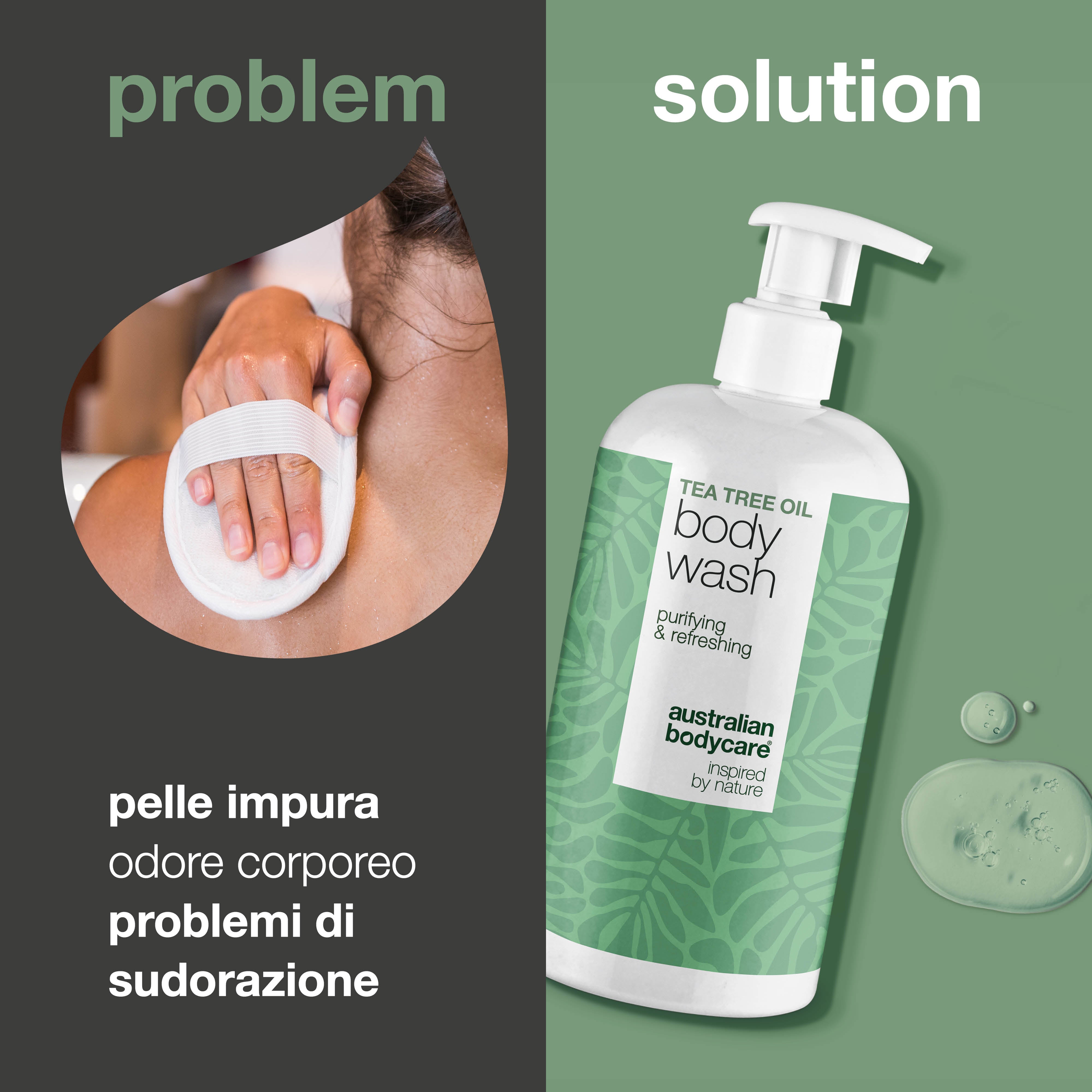Detergente corpo Tea Tree contro brufoli, odore e prurito – con Tea Tree Oil e Zinc PCA