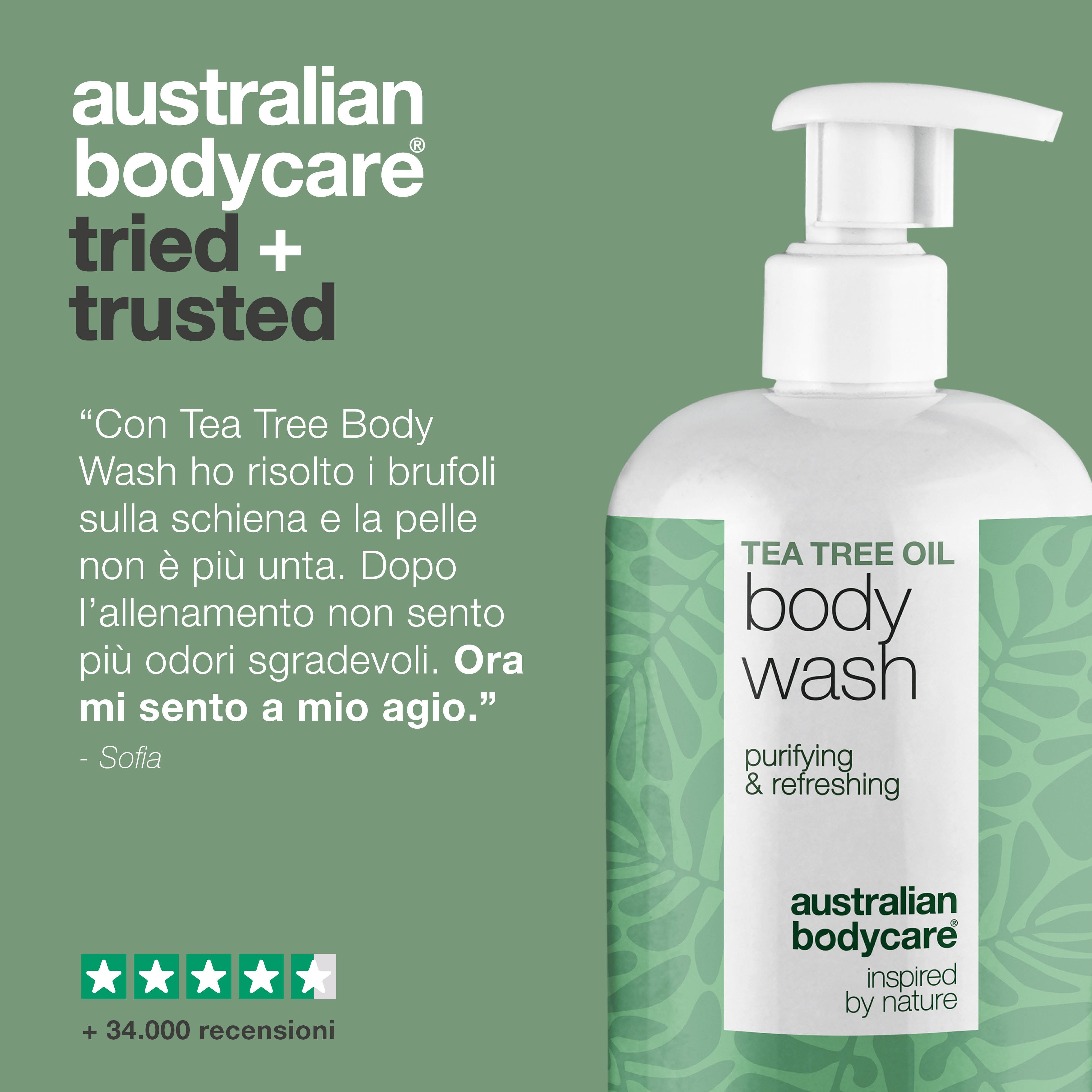 Detergente corpo Tea Tree contro brufoli, odore e prurito – con Tea Tree Oil e Zinc PCA
