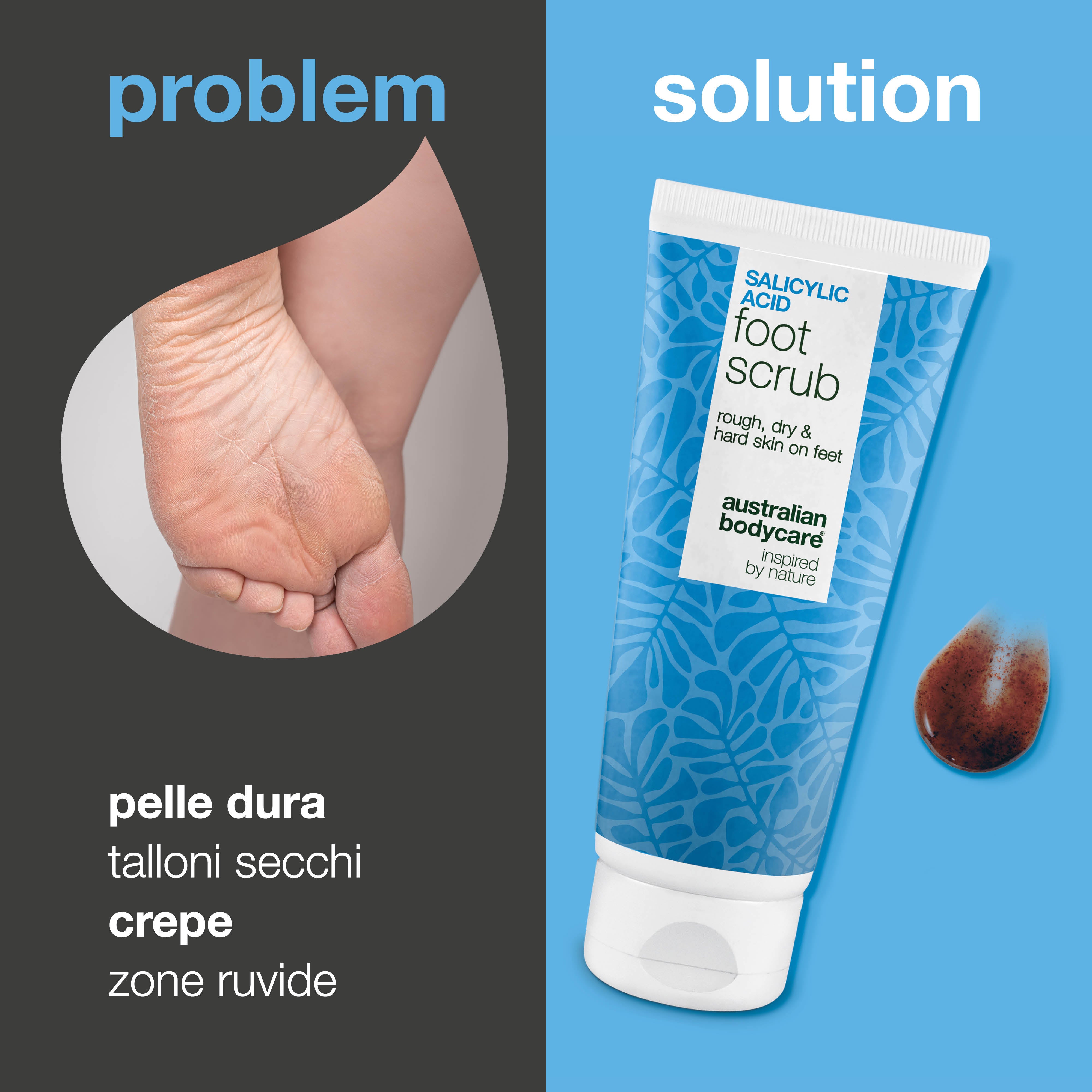 Scrub piedi esfoliante con acido salicilico per pelle secca e ruvida