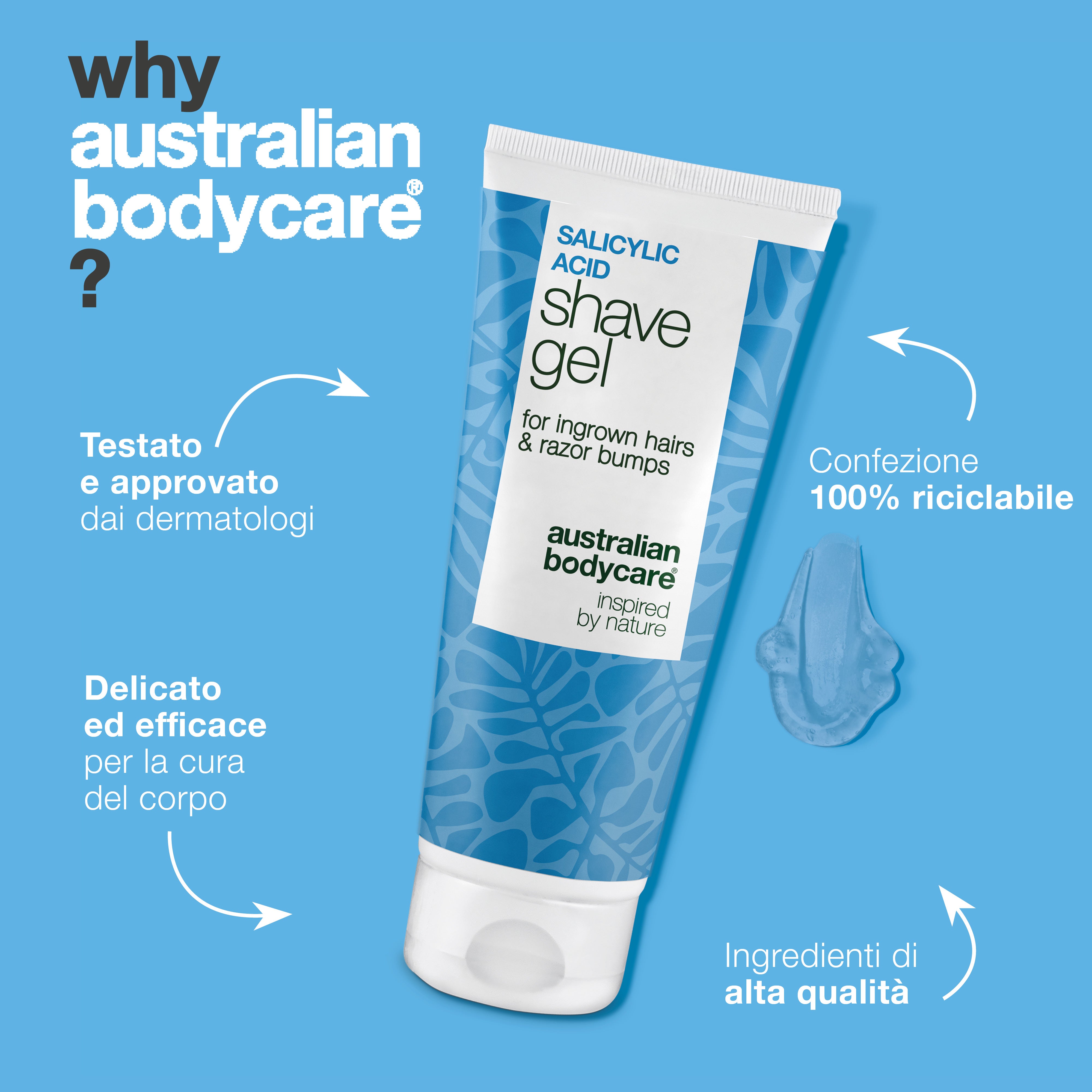 Gel da Barba Acido Salicilico – Anti peli incarniti — Gel da barba all'acido salicilico contro peli incarniti e prurito. Con glicerina e pantenolo per una rasatura senza irritazioni.