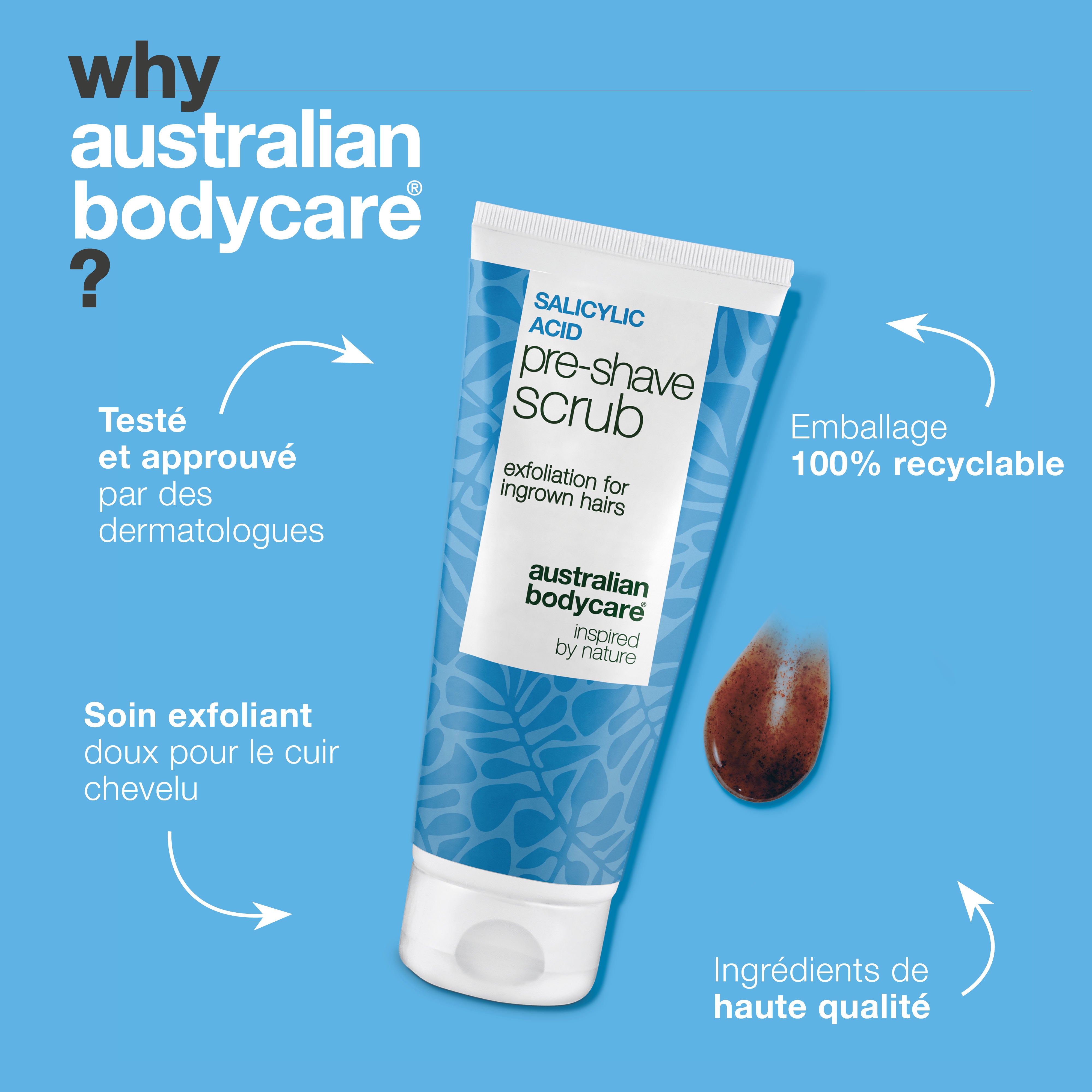 Scrub Pre-barba Acido Salicilico contro i peli incarniti — Scrub Pre-barba all'Acido Salicilico contro peli incarniti e irritazioni. Per una rasatura perfetta senza prurito. Con Acido Salicilico e AHA.