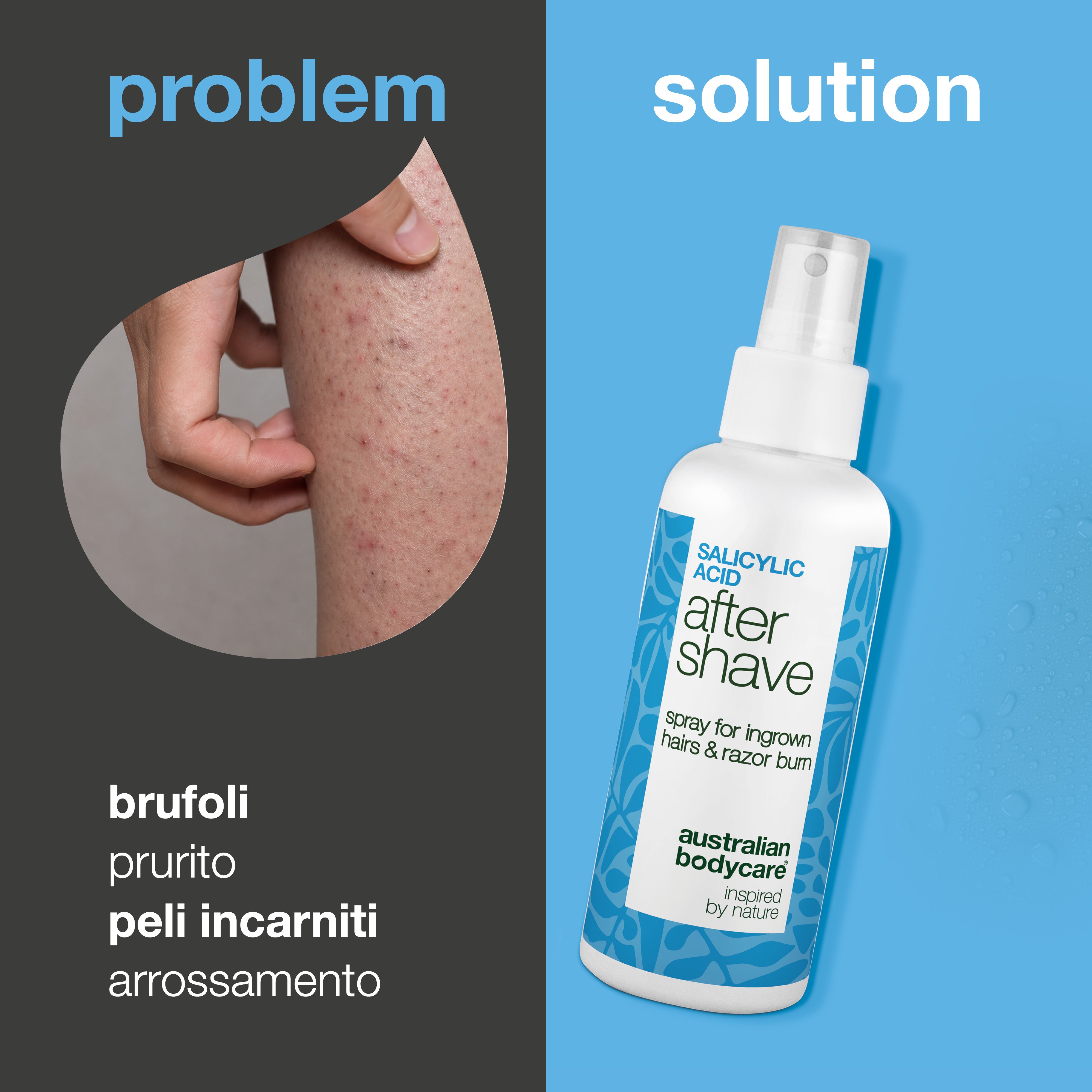 Spray Dopobarba Acido Salicilico anti-irritazioni — Spray Dopobarba contro irritazioni e peli incarniti. Calma il prurito con Acido Salicilico e Aloe Vera per una pelle perfetta.