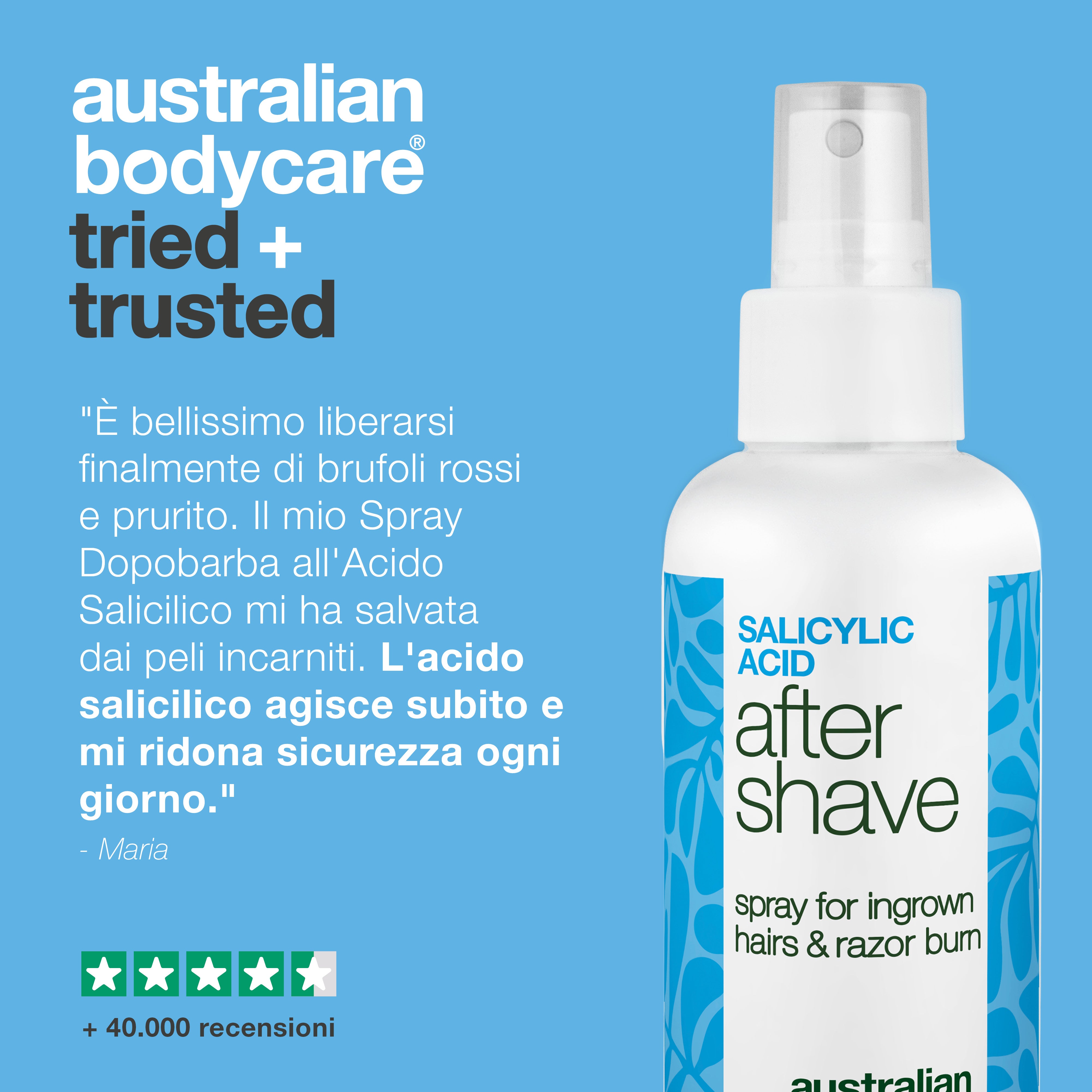 Spray Dopobarba Acido Salicilico anti-irritazioni — Spray Dopobarba contro irritazioni e peli incarniti. Calma il prurito con Acido Salicilico e Aloe Vera per una pelle perfetta.