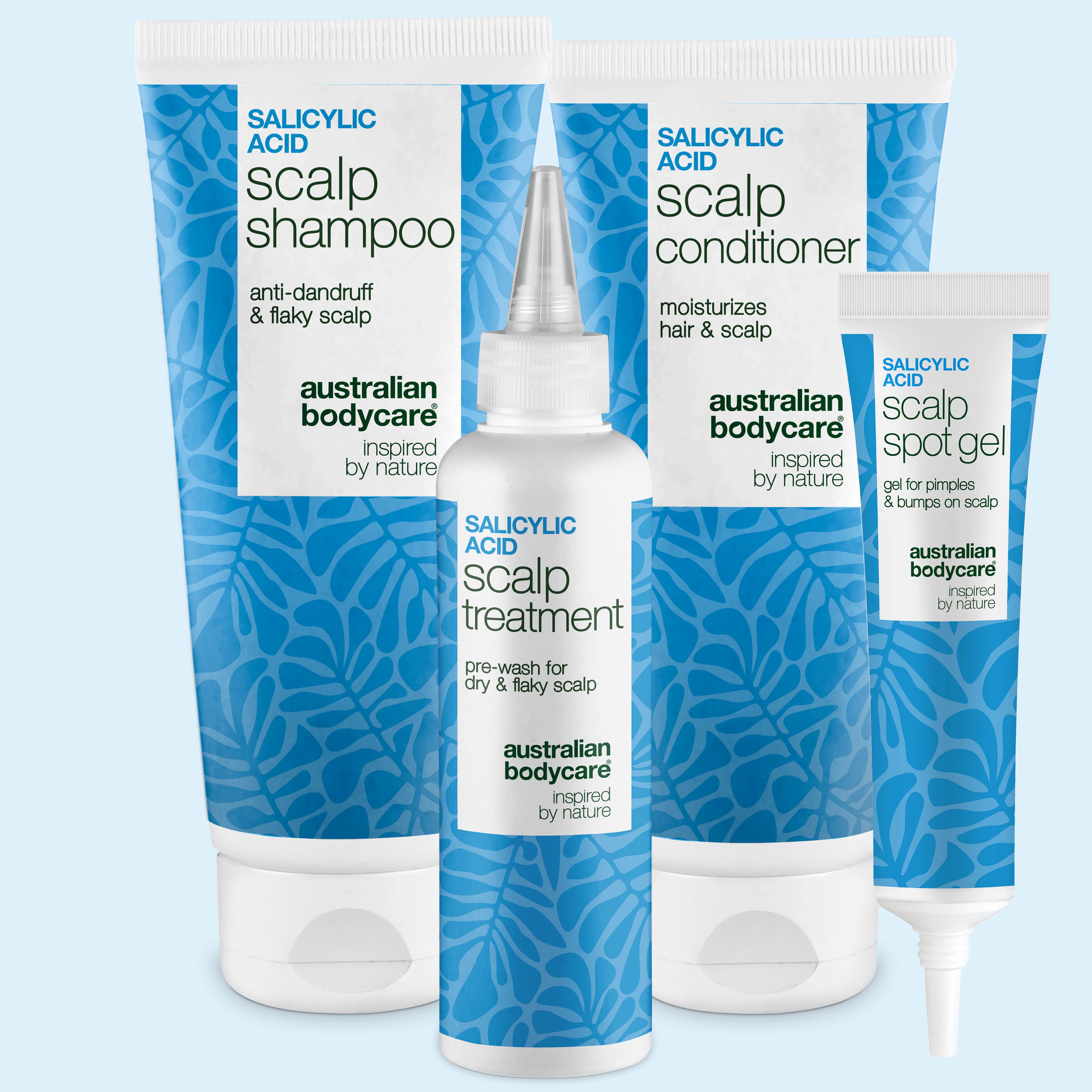 Set Cuoio Capelluto all'Acido Salicilico con shampoo, balsamo, trattamento pre-lavaggio e gel anti-brufoli Australian Bodycare