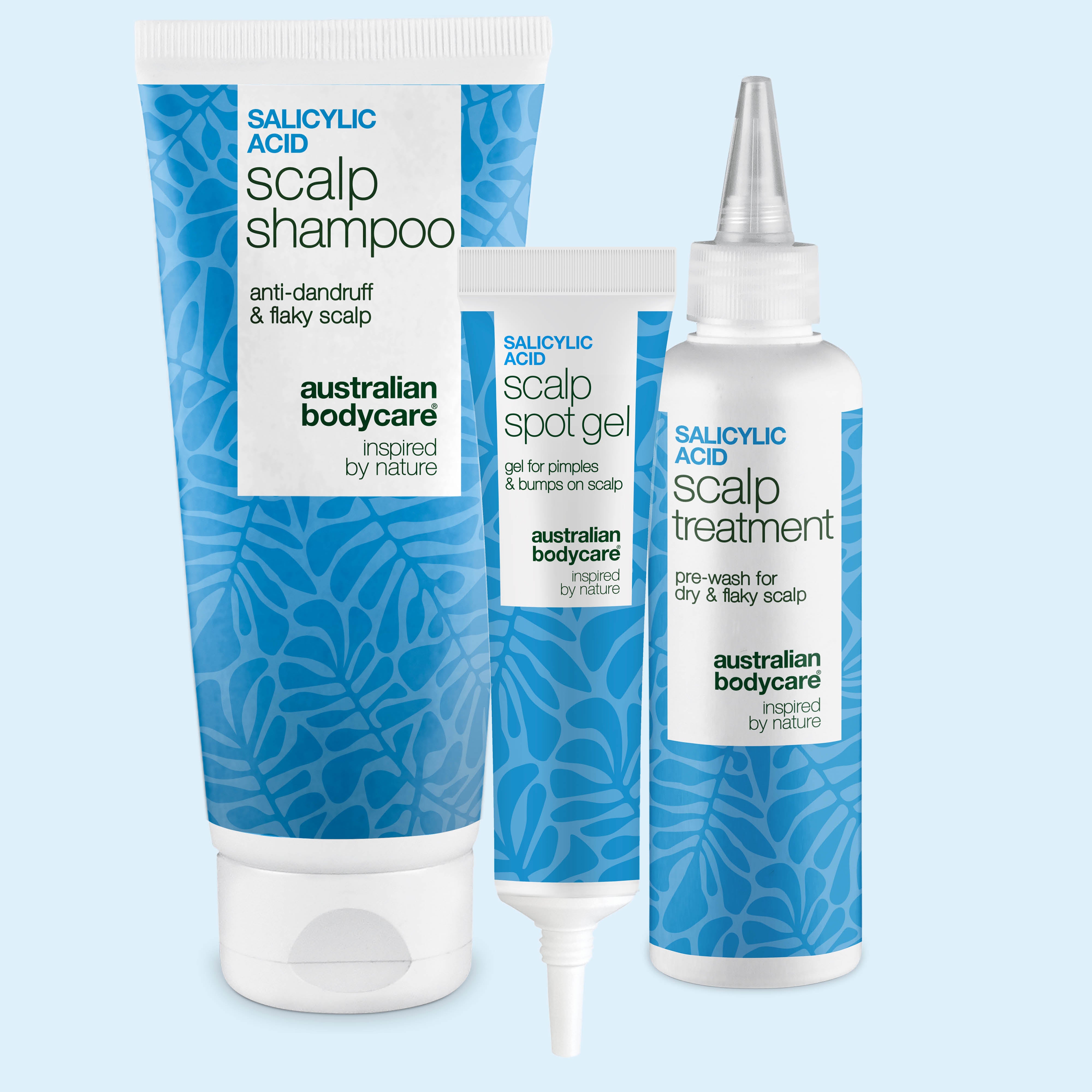 Set all'Acido Salicilico per cuoio capelluto grasso con shampoo, trattamento pre-lavaggio e gel anti-brufoli Australian Bodycare