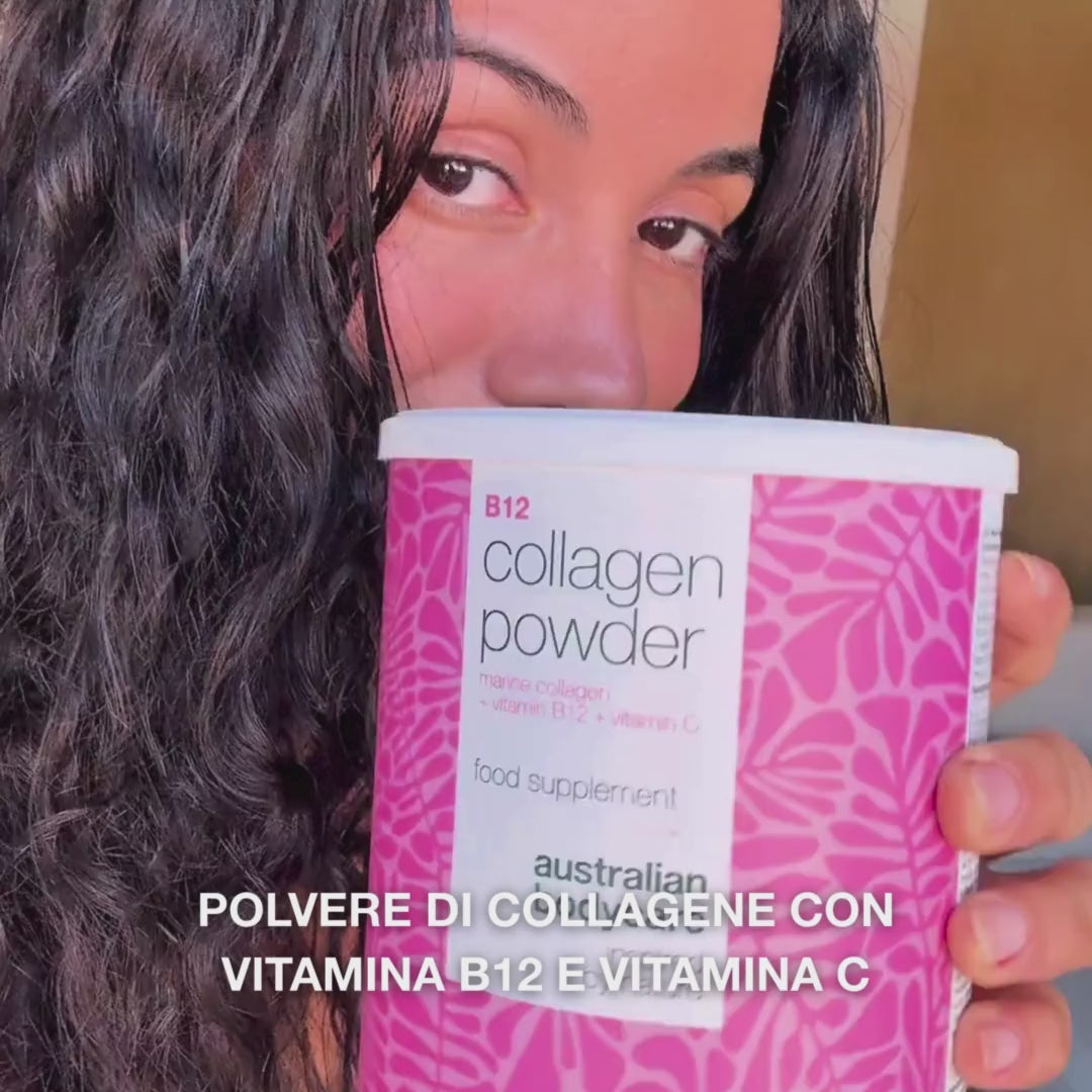 Polvere di collagene marino con vitamina B12 e C – 250 g integratore per pelle, capelli e unghie – Australian Bodycare