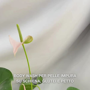 Detergente corpo per pelle impura. Con acido salicilico, niacinamide, zinco PCA e glicerina idratante.