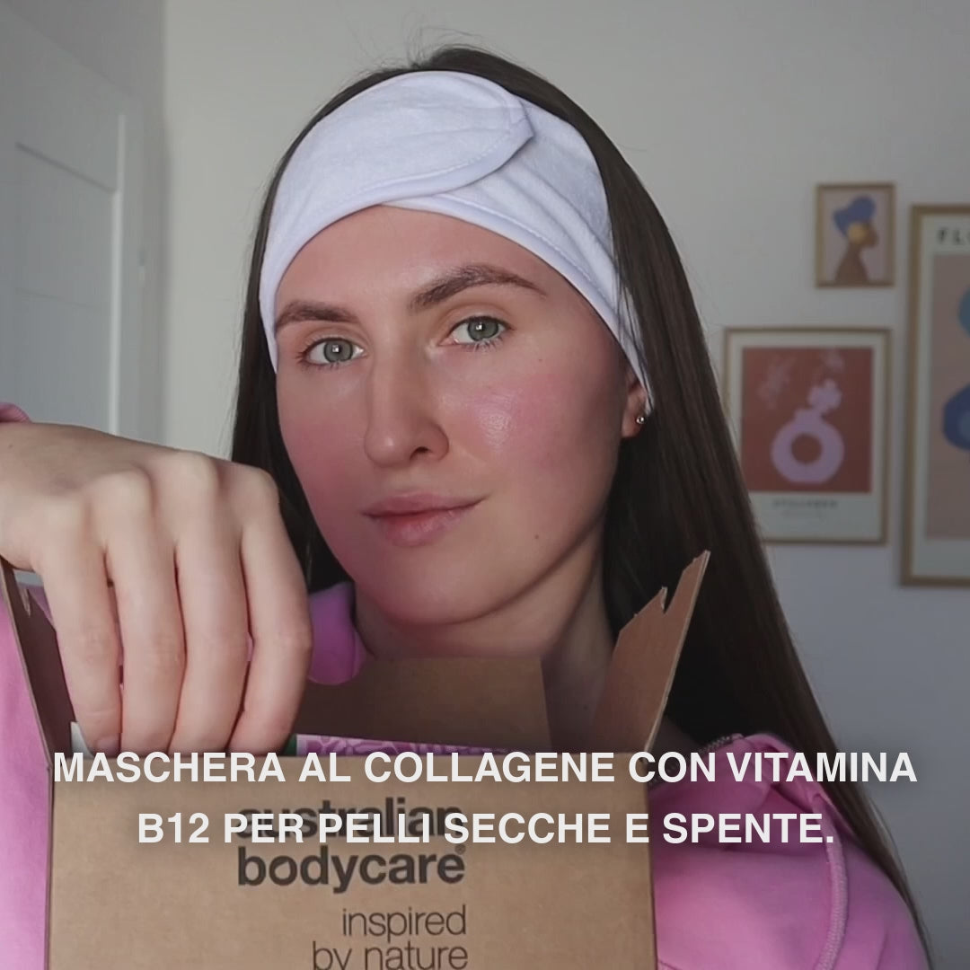 Maschera B12 Collagene per pelle secca e spenta — Maschera B12 Collagene per pelle secca e opaca. Con B12, niacinamide, peptidi, collagene e acido ialuronico per idratare e rassodare.