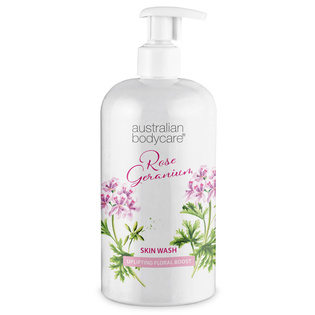 Professionale bagnoschiuma con geranio rosa — Shower gel per corpo e mani al Tea Tree Oil e geranio rosa